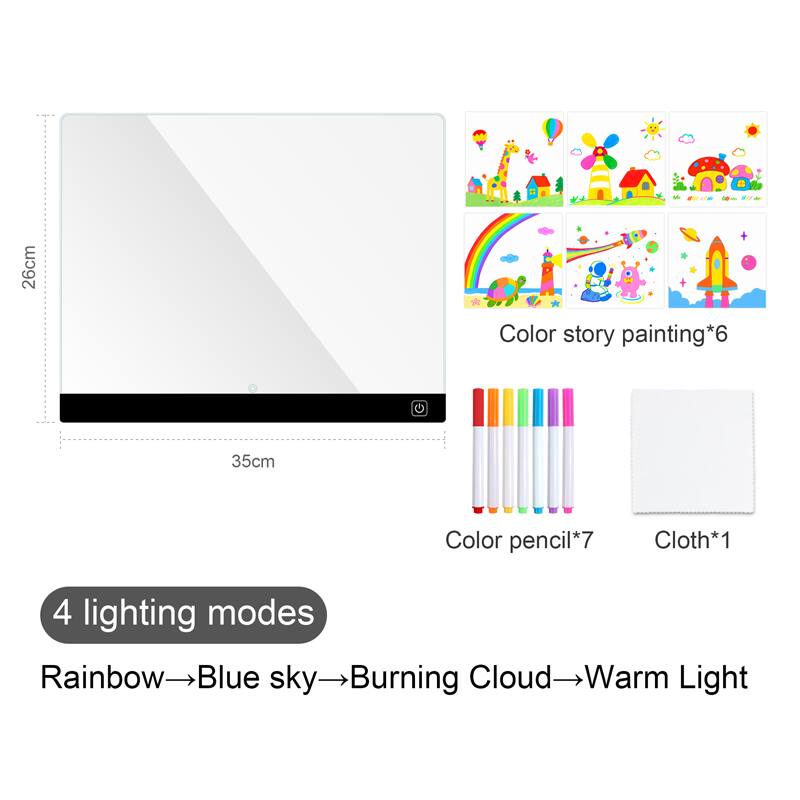 26cm Color story painting*6  
35cm Color pencil*7  
Cloth*1  
4 lighting modes  
Rainbow → Blue sky → Burning Cloud → Warm Light