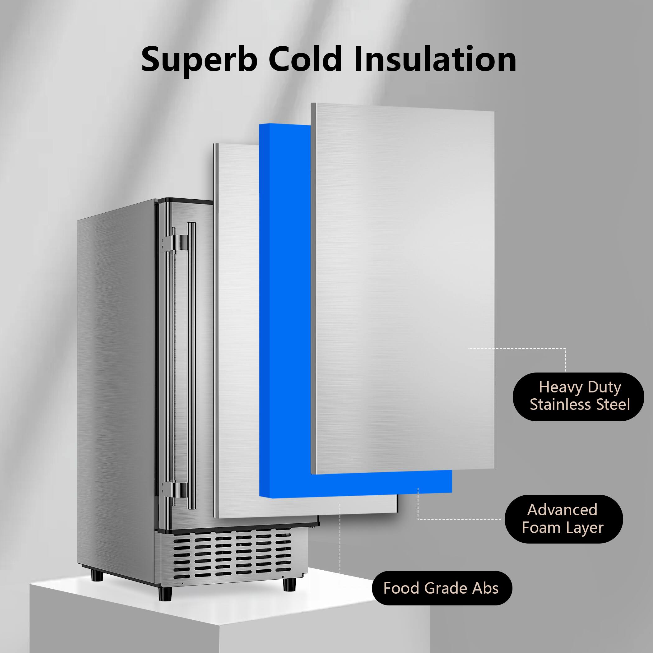 Superb Cold Insulation  
Heavy Duty Stainless Steel  
Advanced Foam Layer  
Food Grade Abs