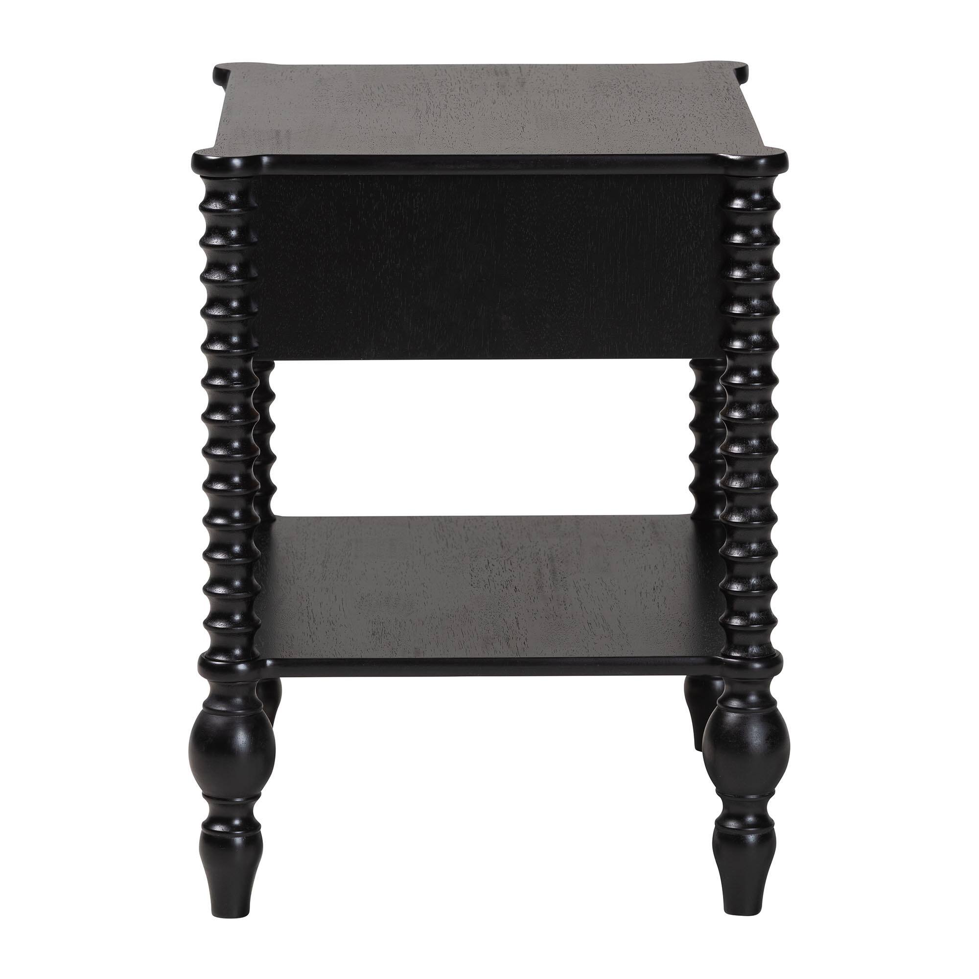 Back. Baxton Studio - Callison Spindle Nightstand - 1-Drawer Farmhouse Bedside Table with Open Shelf Storage and Turned Accents for Bedroom, - Black.