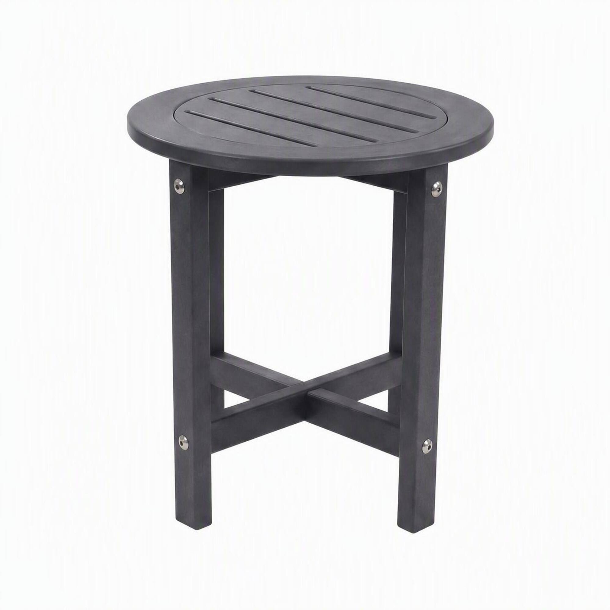 Front. RYHNUYNE - Gray HDPE Round Outdoor Side Table, Weather Resistant Patio Accent End Table for Garden Backyard Porch - Gray.