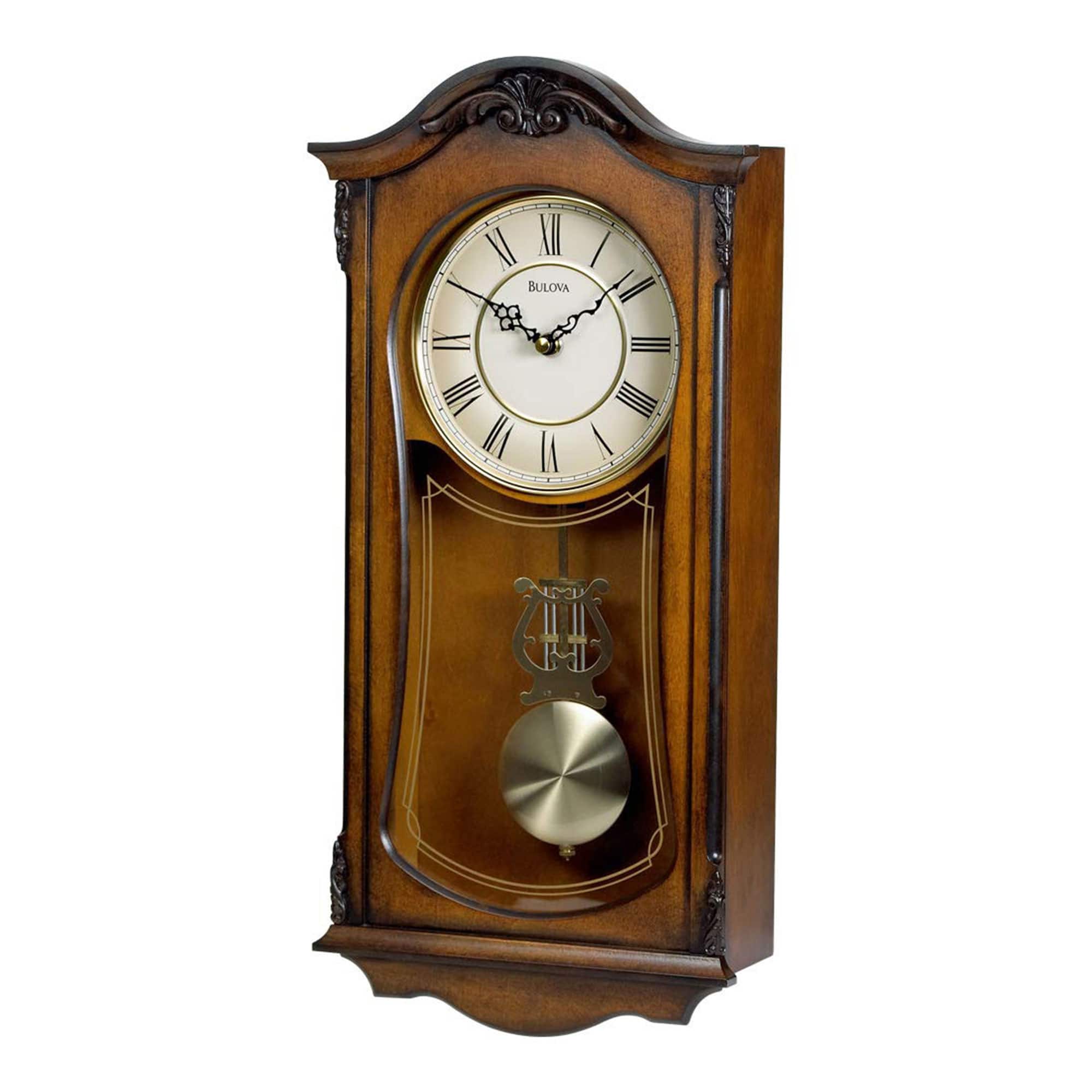 Front. Bulova - Cranbrook Wall Mount Analog Wooden Chiming Clock - Brown.