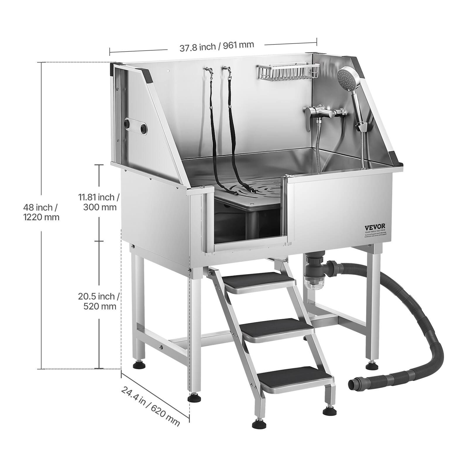 37.8 inch / 961 mm  
48 inch / 1220 mm  
11.81 inch / 300 mm  
20.5 inch / 520 mm  
24.4 inch / 620 mm