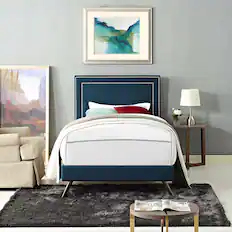 Front. Modway - Virginia Fabric Platform Bed with Round Splayed Legs - Azure.
