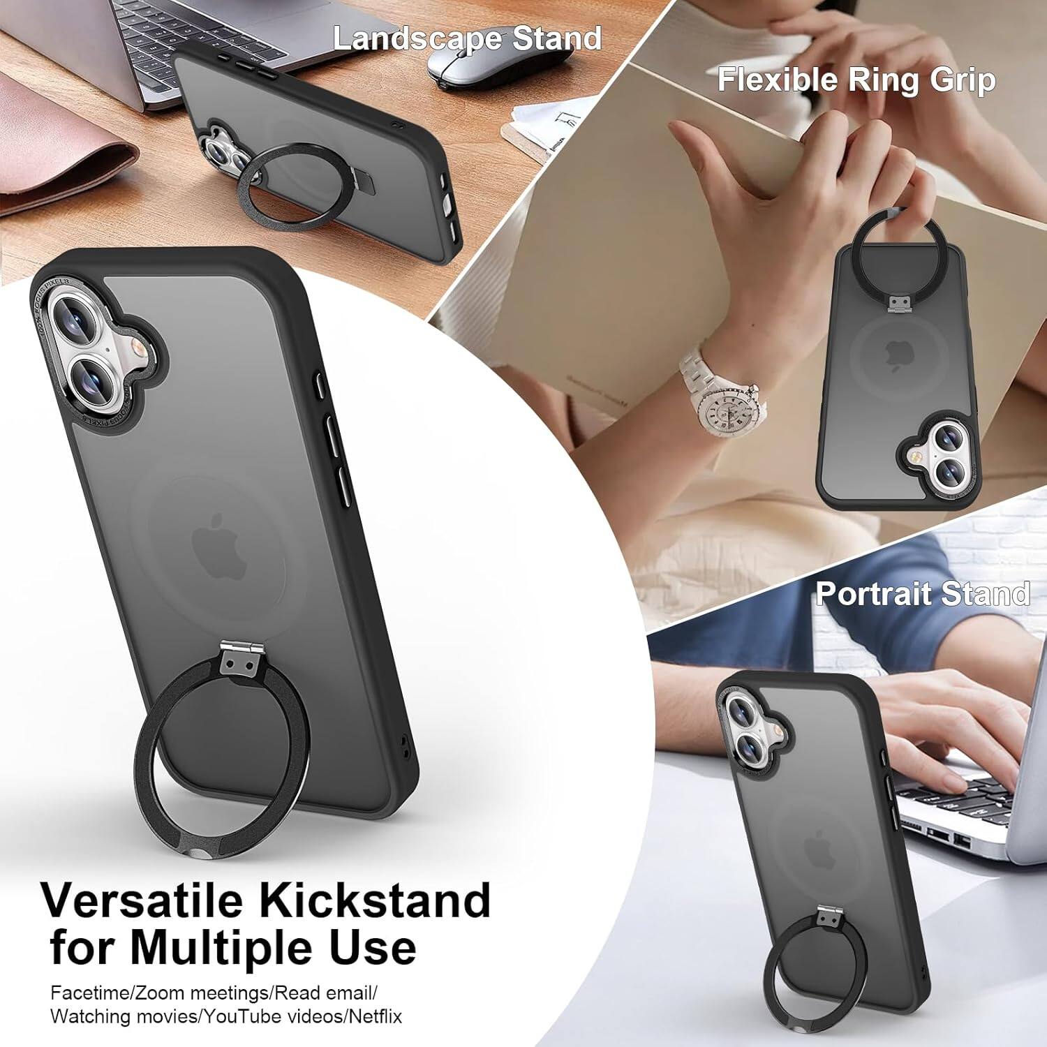 Landscape Stand 1.49 Flexible Ring Grip Portrait Stand Versatile Kickstand for Multiple Use Facetime/Zoom meetings/Read email/ Watching movies/YouTube videos/Netflix