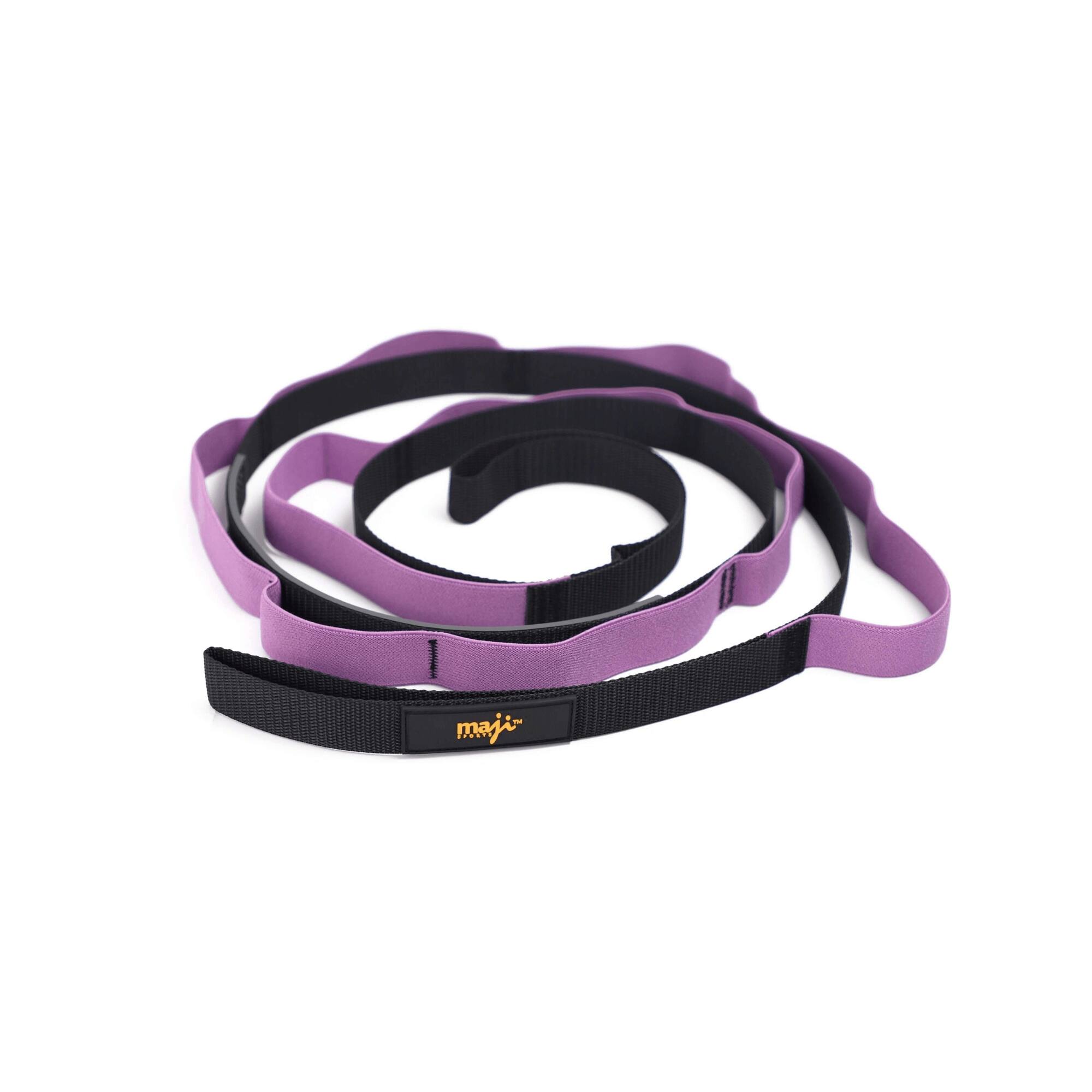 Alt View 1. Maji Sports - Elastic Yoga Straps With 9 Loops - Purple and Black.