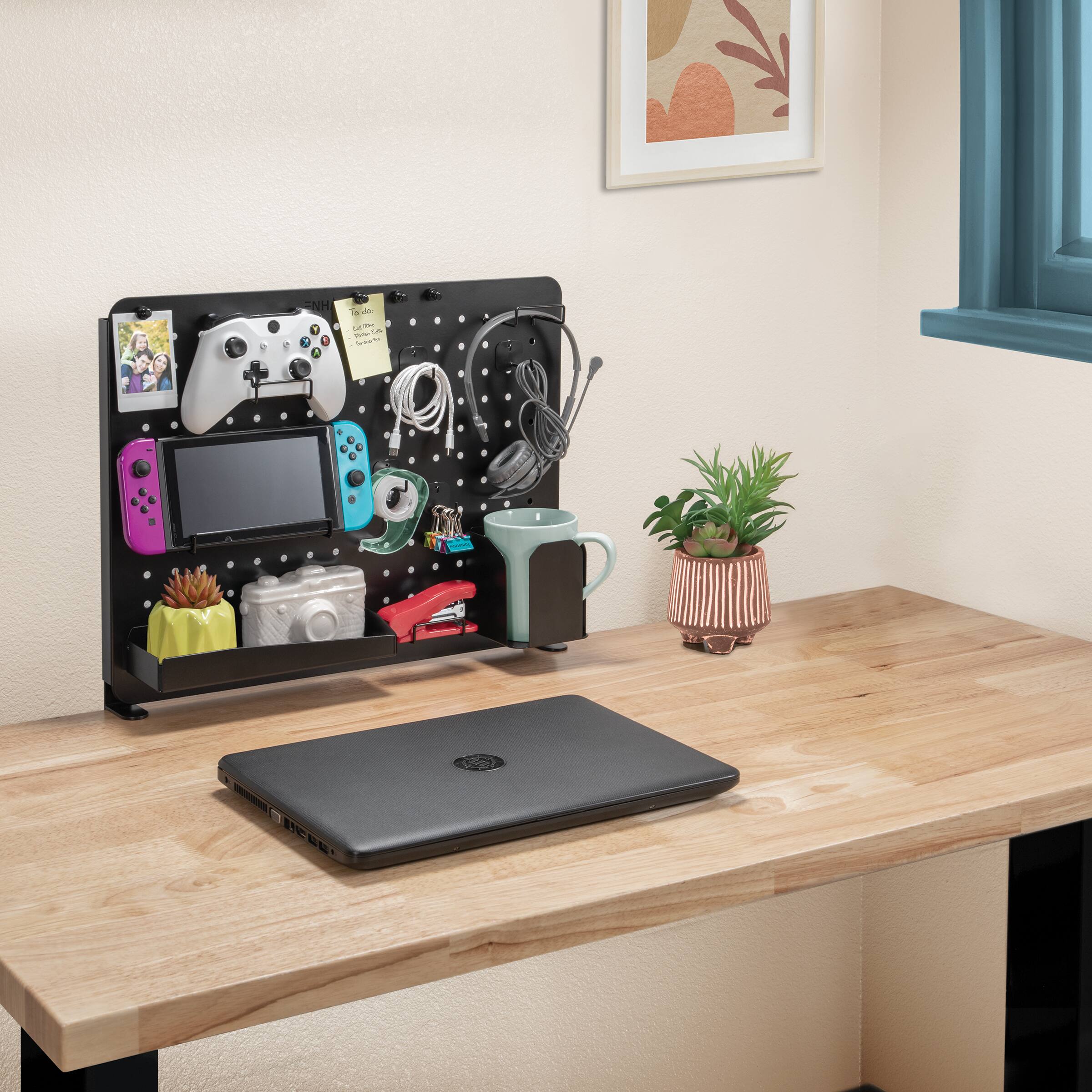 Alt View 2. ENHANCE - ENHANCE Metal Pegboard Desk Organizer (18 x 14 in) Desk Peg Board (14 pcs) - Black.