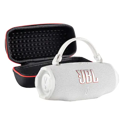 Front. JBL - JBL Charge 6 Portable Wireless Bluetooth Speaker with IP68 Waterproof (White) Case Bundle - White.