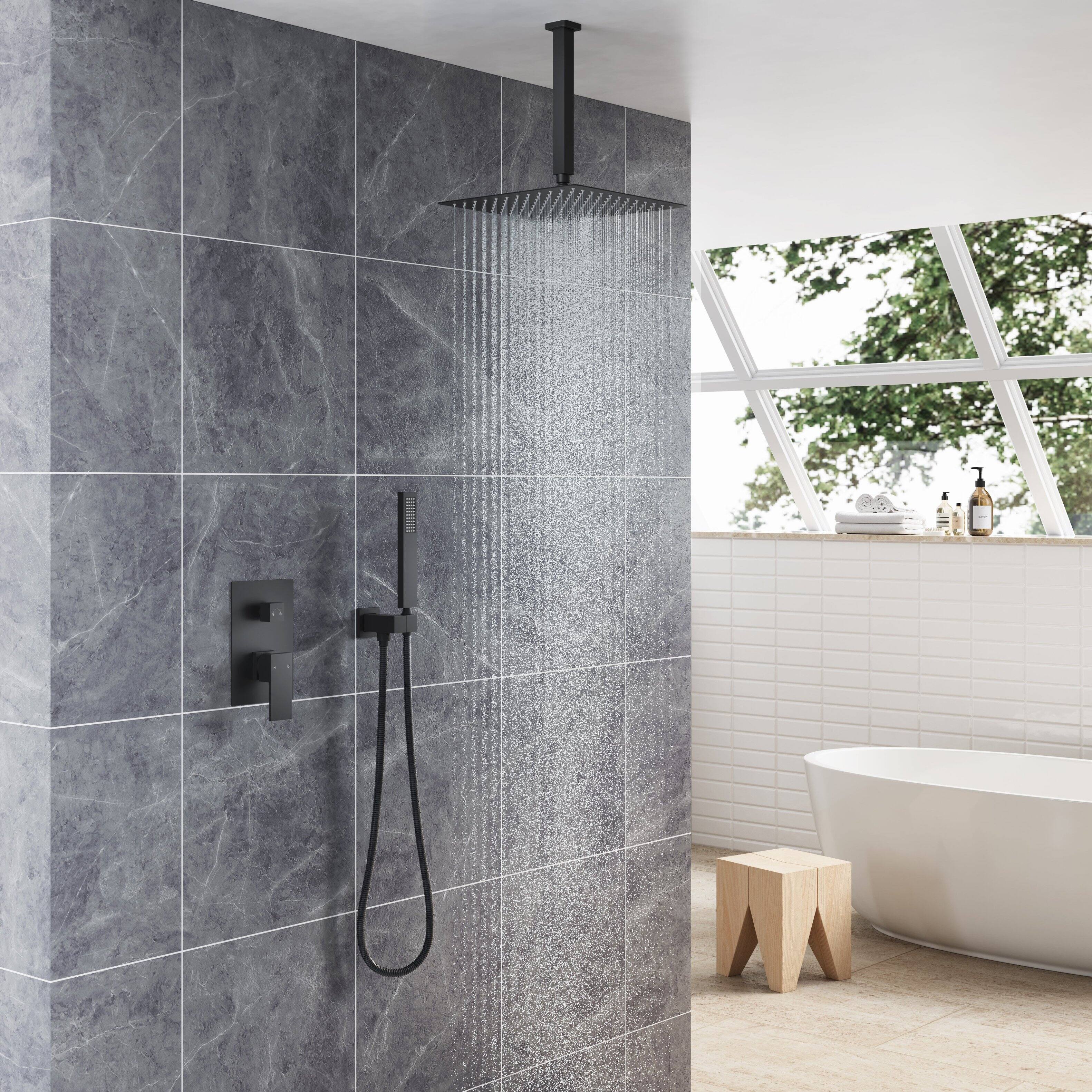 Alt View 3. Boyel Living - 1-Spray Pattern with 2.5 GPM 12 in. Wall Mount Ceiling Mount Fixed Shower Head in Matte Black-C - Matte Black.