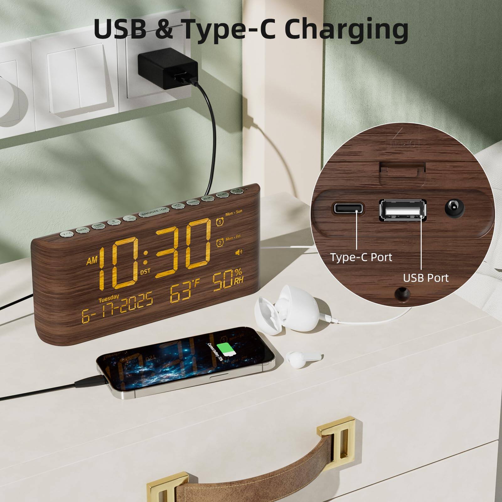 USB & Type-C Charging

10:30 AM
Tuesday 6-17-2025
63°F 50% RH

Type-C Port
USB Port