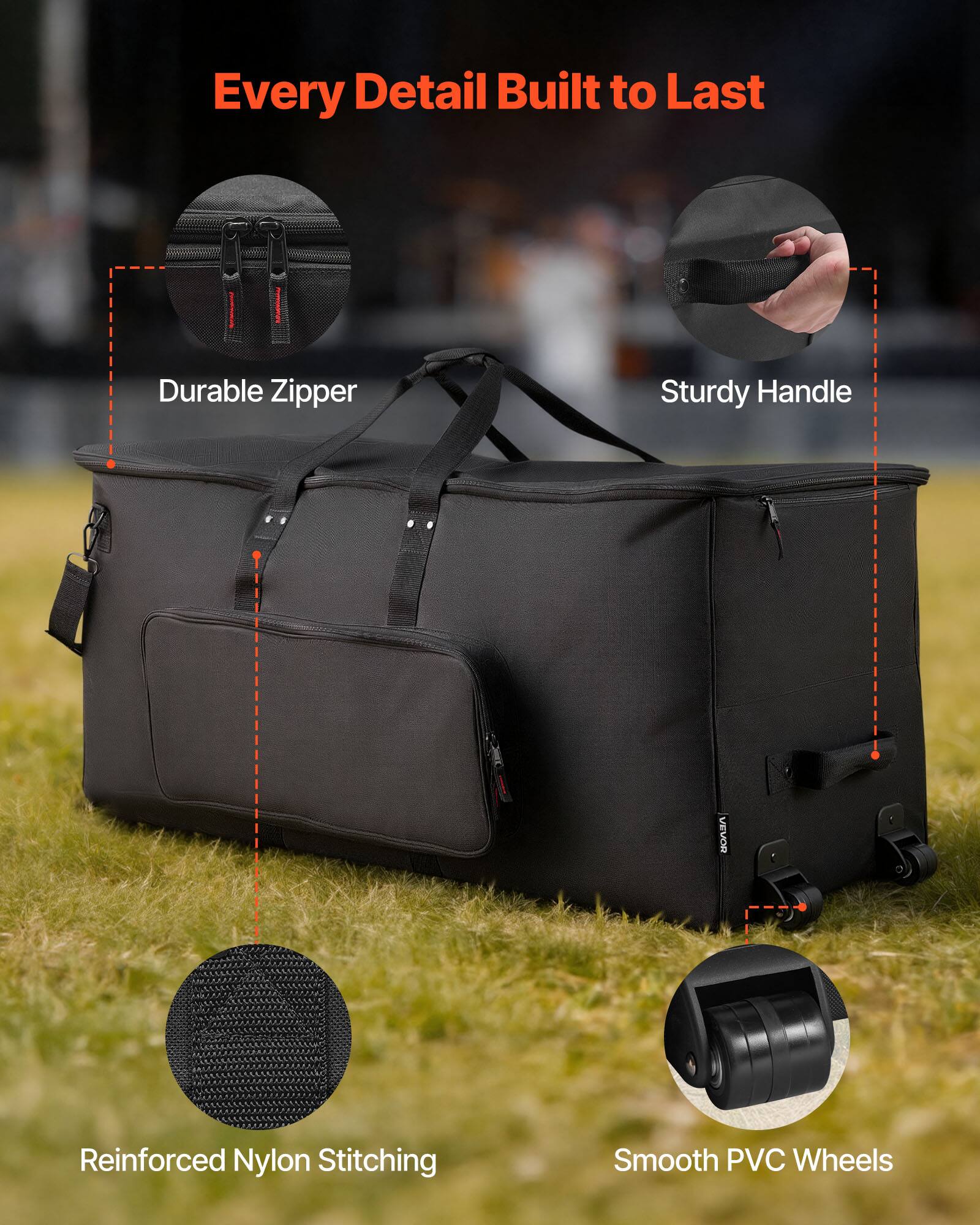 Every Detail Built to Last

- Durable Zipper
- Sturdy Handle
- Reinforced Nylon Stitching
- Smooth PVC Wheels