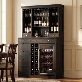 Famapy - Wine Furniture Cabinet with Built-In Compressor Wine Cooler Refrigerator, 85L Capacity Stores Up to 34 Standard Bottles - Black