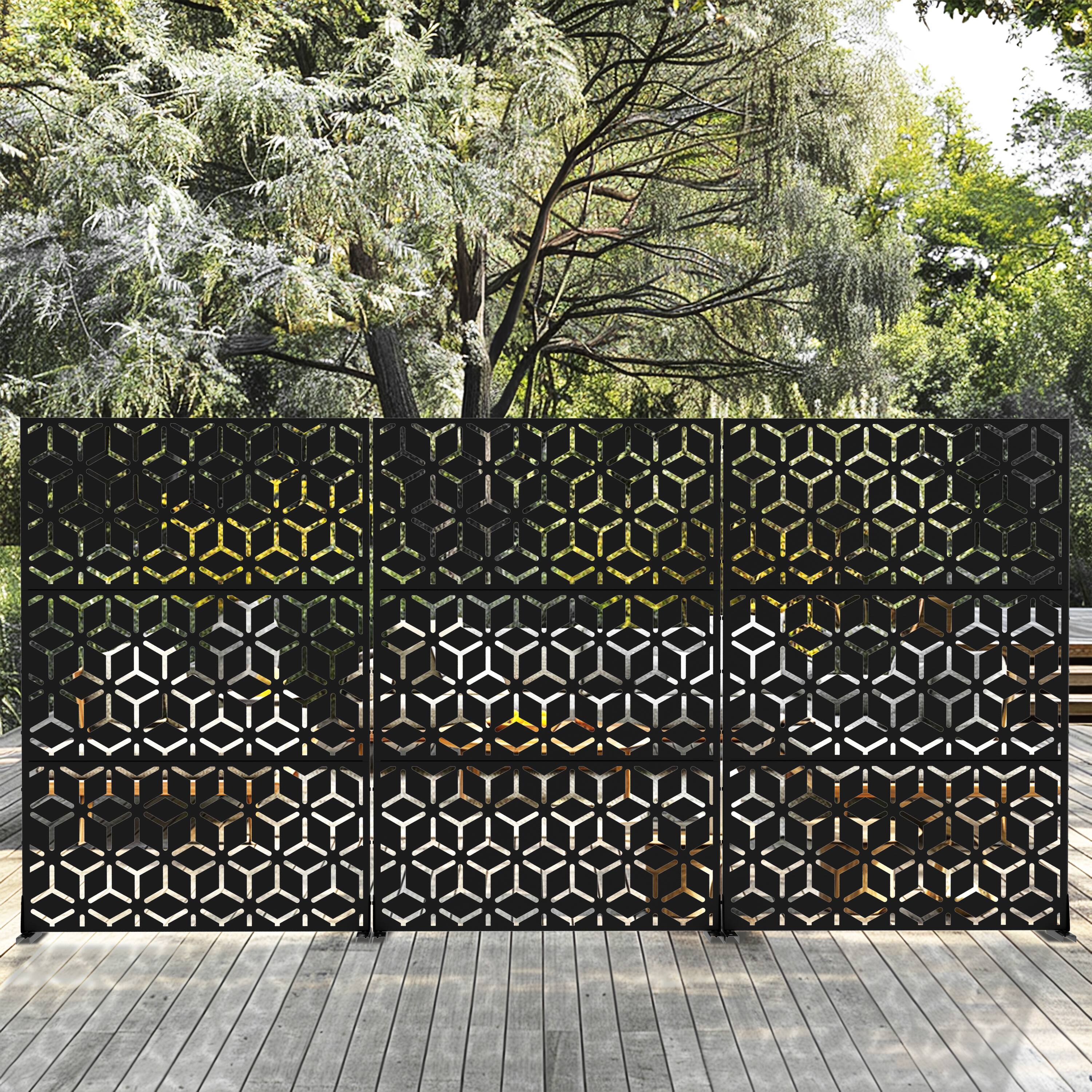 Alt View 1. PexFix - 72 in. x 47 in. Bob Pattern Metal Outdoor Privacy Screen & Panels, Freestanding Garden Divider Fence - Black.