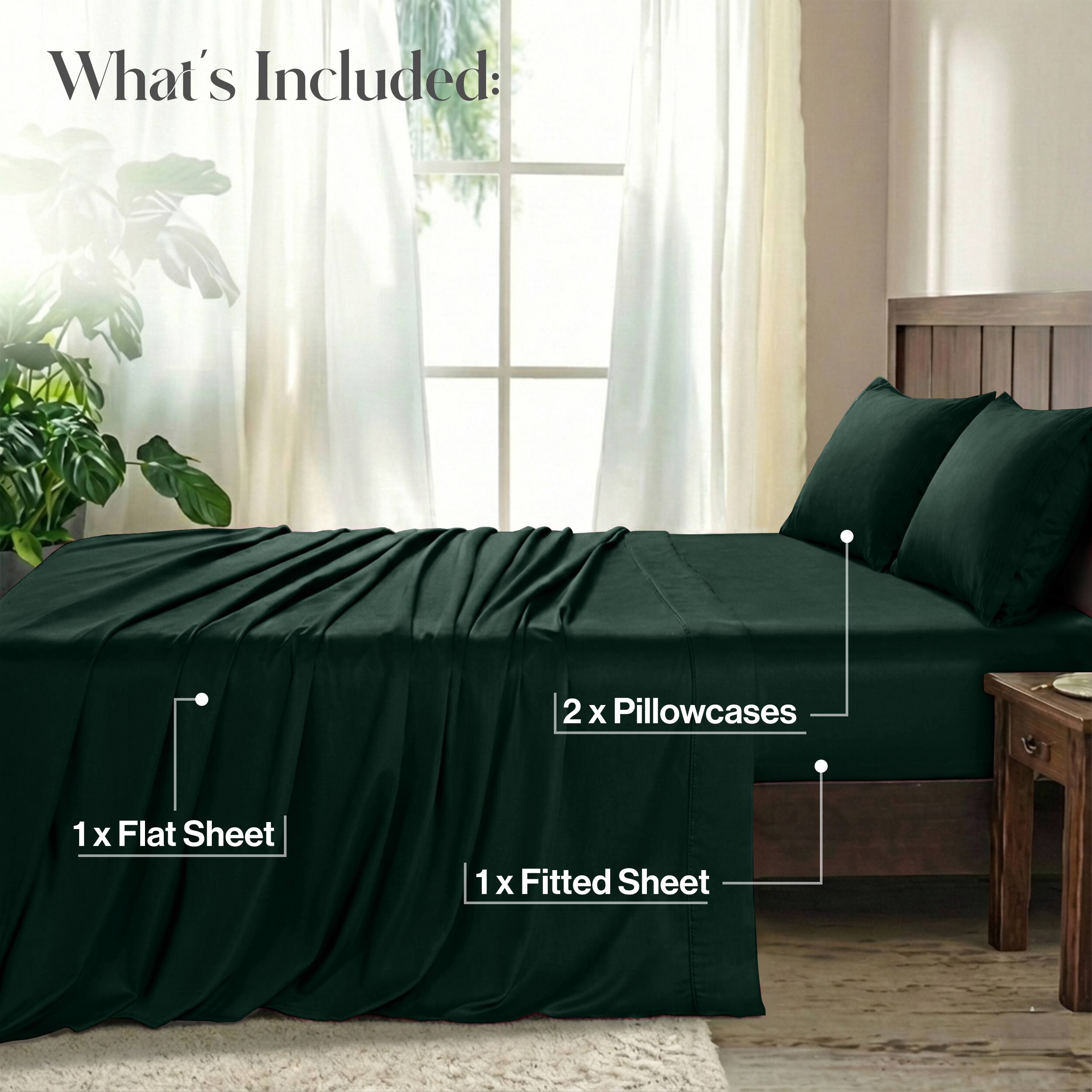 What's Included:  
2 x Pillowcases  
1 x Flat Sheet  
1 x Fitted Sheet