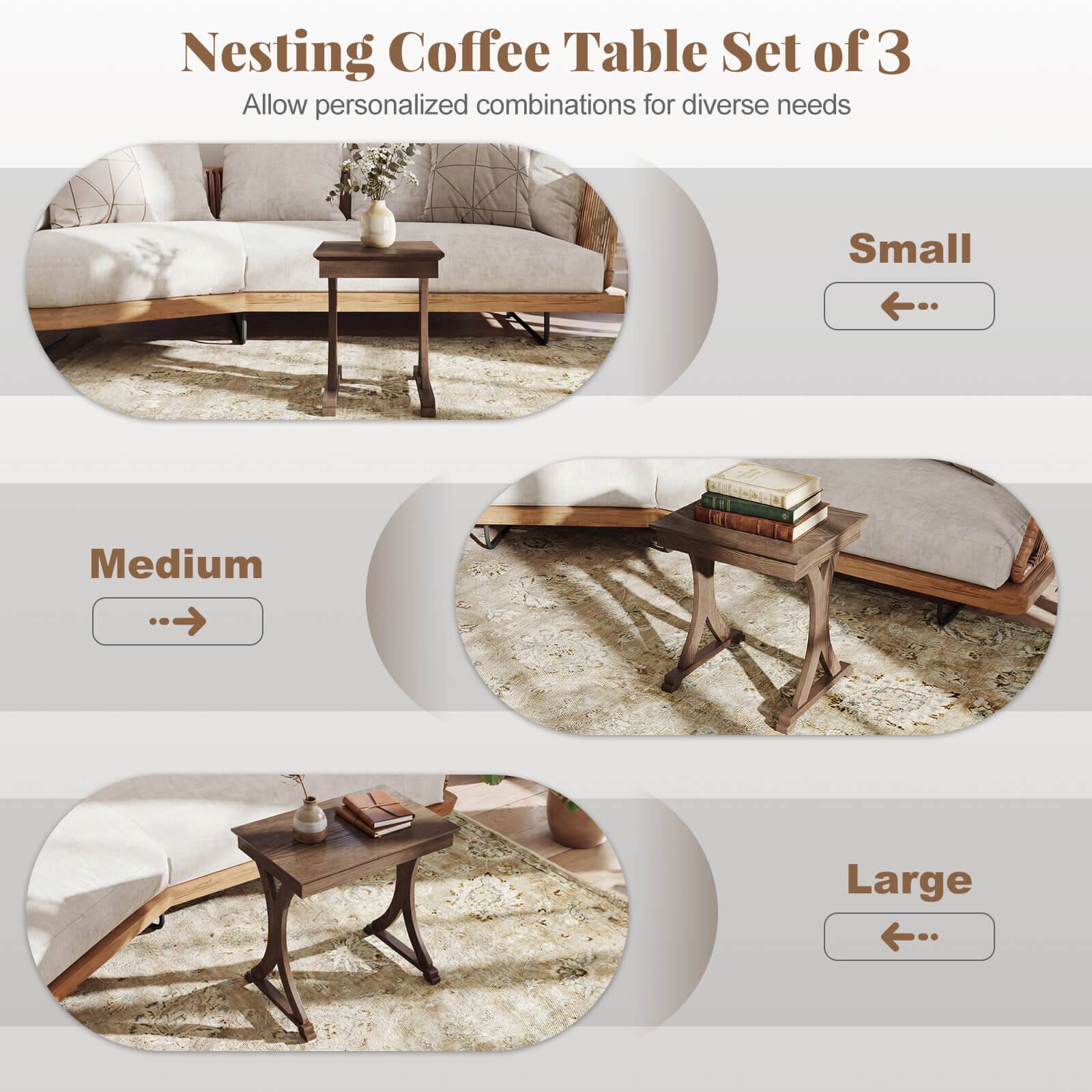 Nesting Coffee Table Set of 3  
Allow personalized combinations for diverse needs  

Small  
Medium  
Large