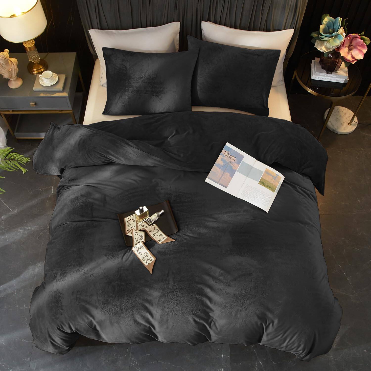 Back. Cedar Assembly - Duvet Cover Queen Set 3pcs Ultra Soft Breathable Solid Luxury Flannel Velour Comforter With Zipper Closure - Brown Orange-Queen.