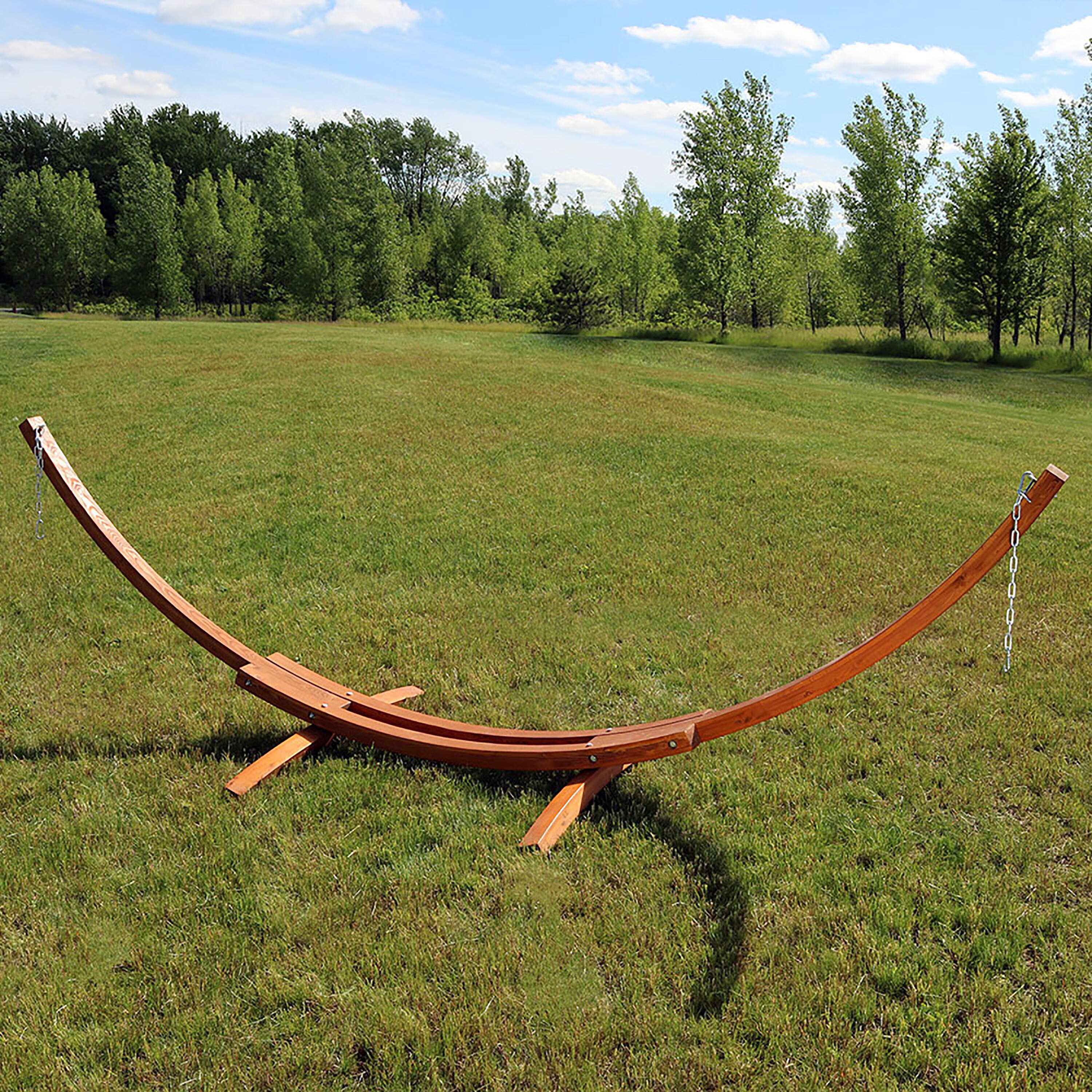 Alt View 3. Sunnydaze - Curved Wooden Arc Hammock Stand with Hooks and Chains - 13 ft - Brown.