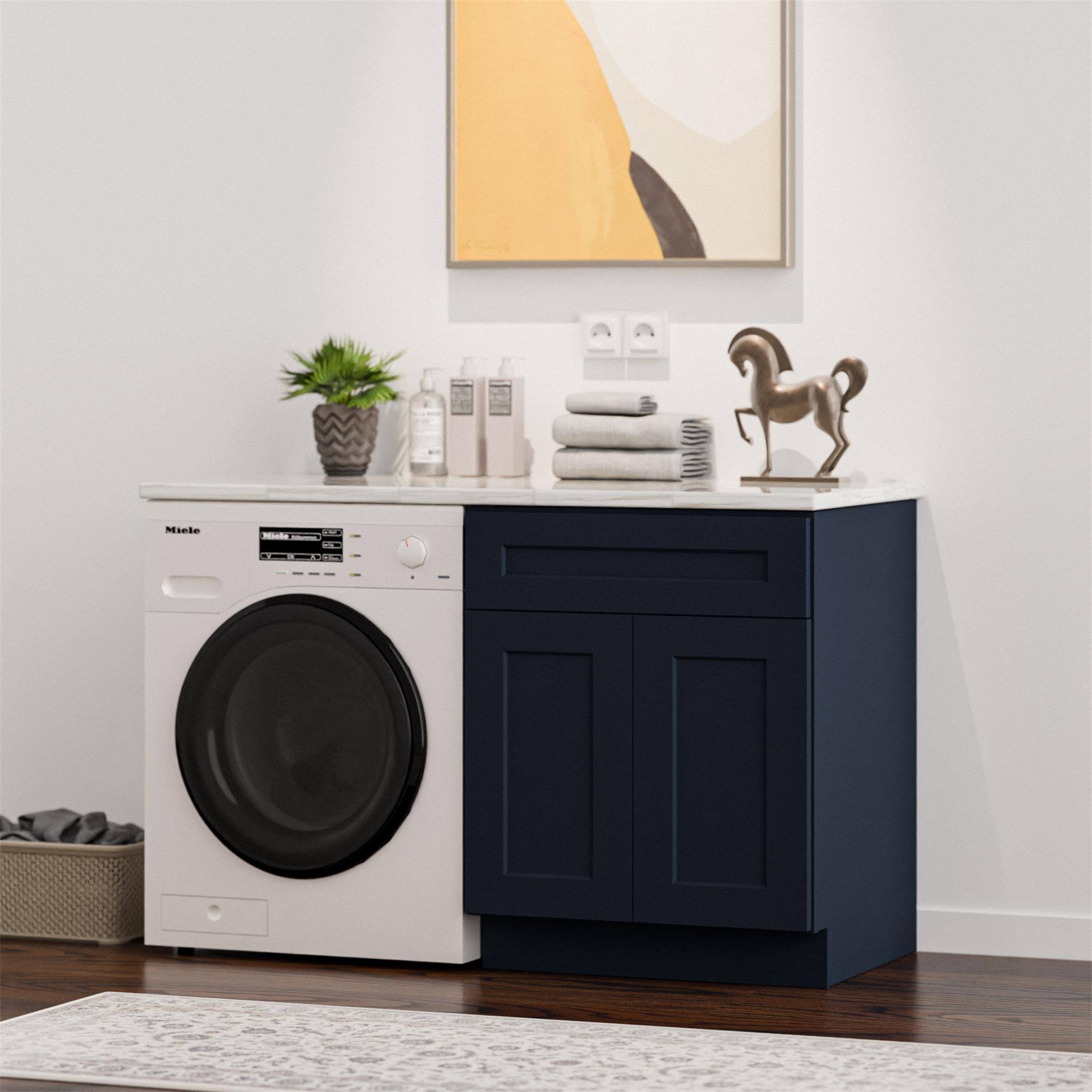 Alt View 2. Boyel Living - Navy Blue Shaker Base Cabinet with RTA 30-in L x 24-in W x 34.5-in H for Kitchen Bathroom Laundry Garage - Navy Blue.