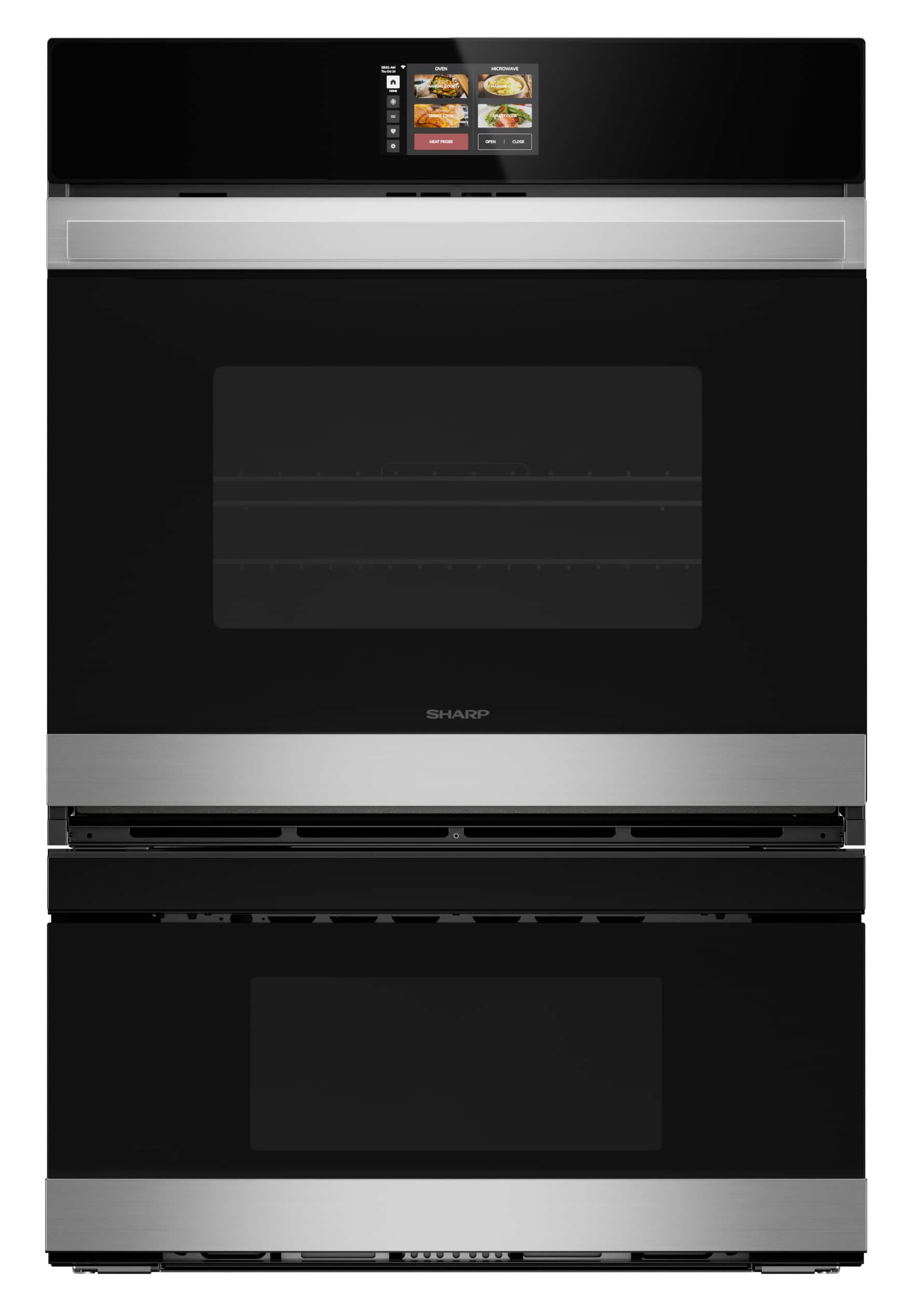 Sharp - 30 In Smart Convection Wall Oven and Microwave Drawer Combination for Single Cutout with Alexa Compatibility (SWB3085HS) - Stainless Steel - Front_Zoom