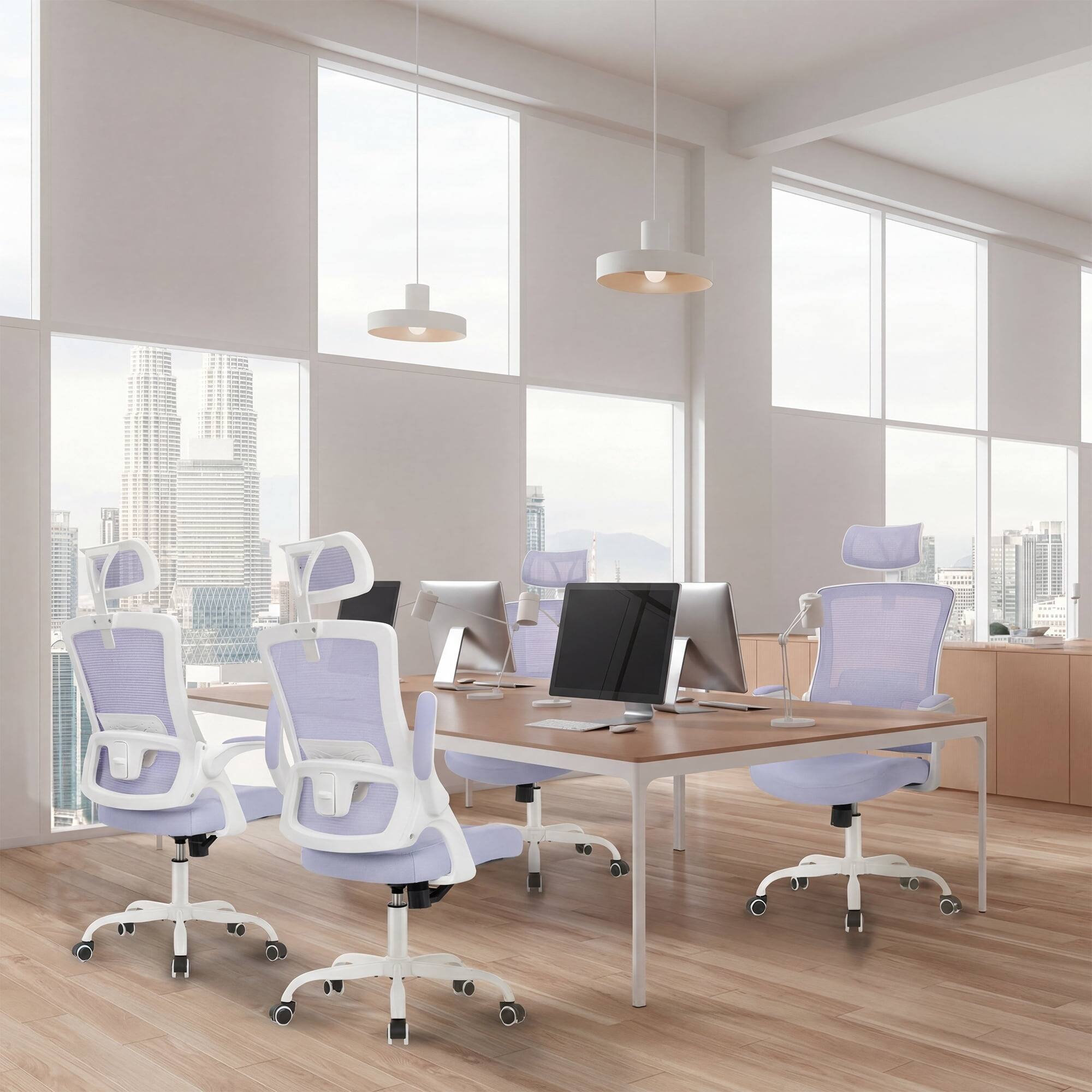 Alt View 7. Celtoss - Office Desk Computer Mesh Chair High Back Comfy Adjustable Ergonomic Headrest Lumbar Rolling Flip-up Armrests Steel Base - Steel Base-Purple.