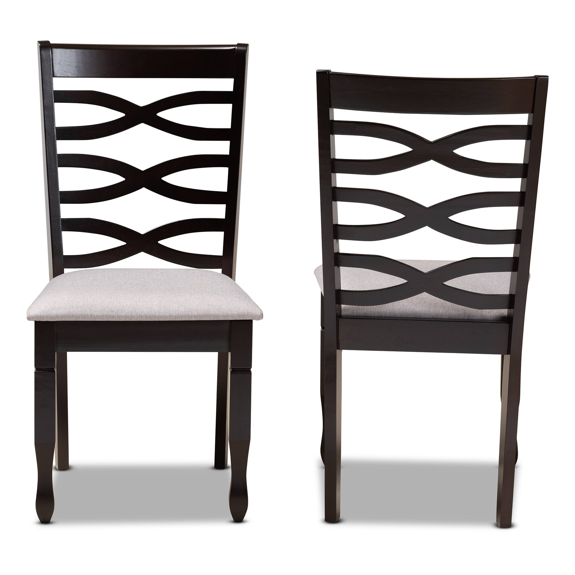 Angle. Baxton Studio - Lanier Modern Fabric Upholstered Espresso Finished Wood 2-Piece Dining Chair Set - Grey/Dark Brown.