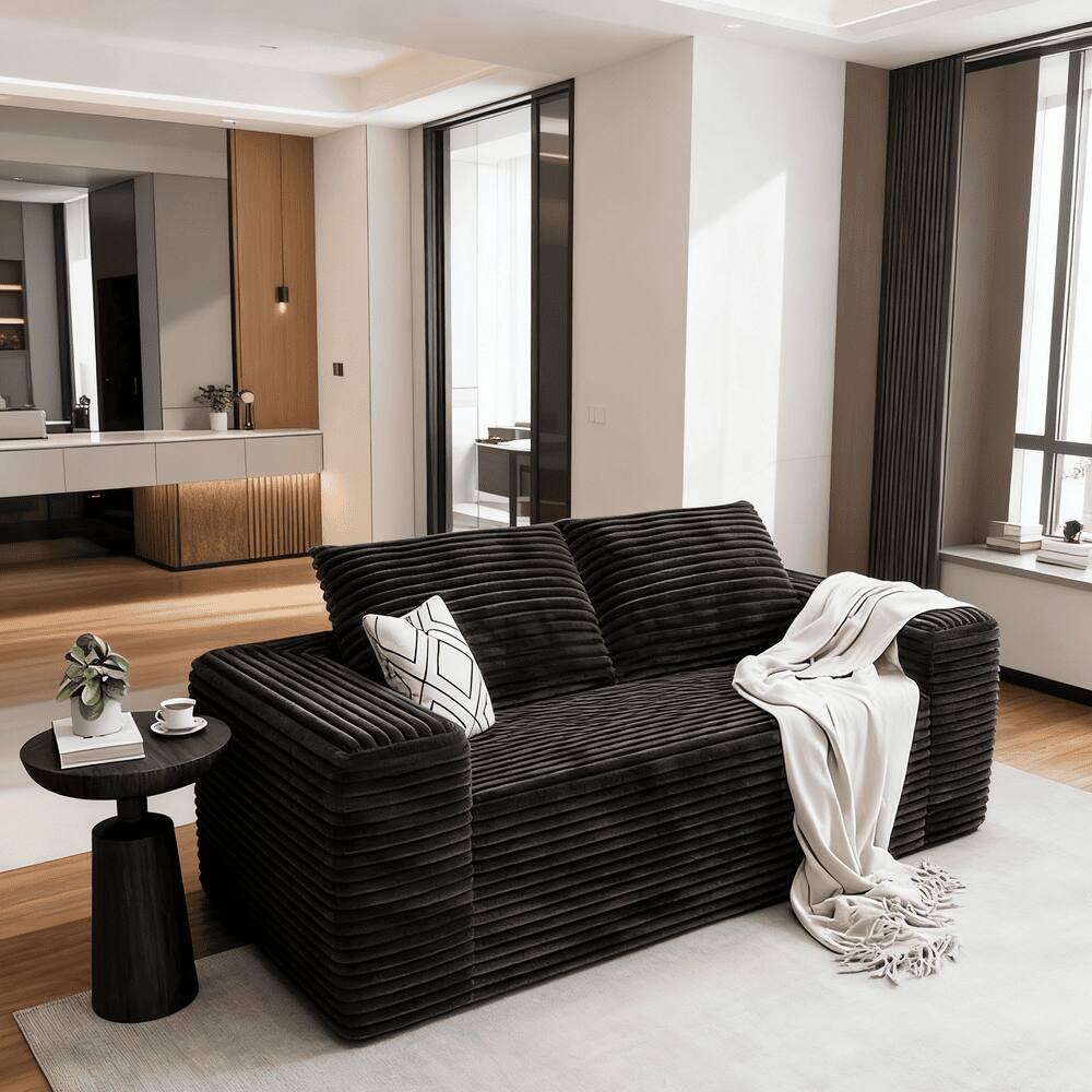 Alt View 4. Kadyn - 2-Seater Cloud Loveseat Sofa in a Box, Corduroy Memory Foam, No Assembly, Black - Black.