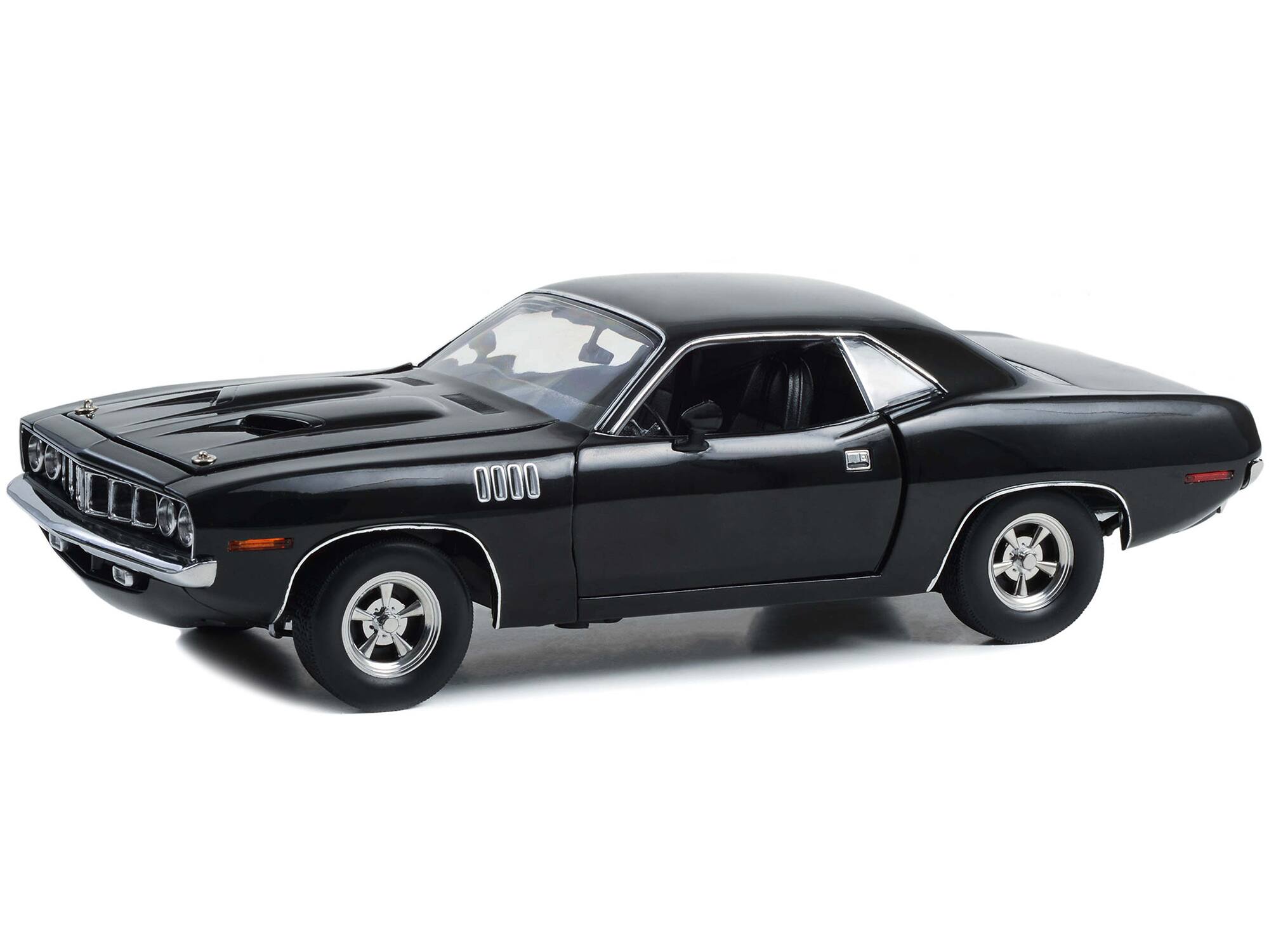 Angle. Highway 61 - Plymouth Barracuda Black "John Wick: Chapter 4" (2023) Movie 1/18 Diecast Model Car by Highway 61 - Black.