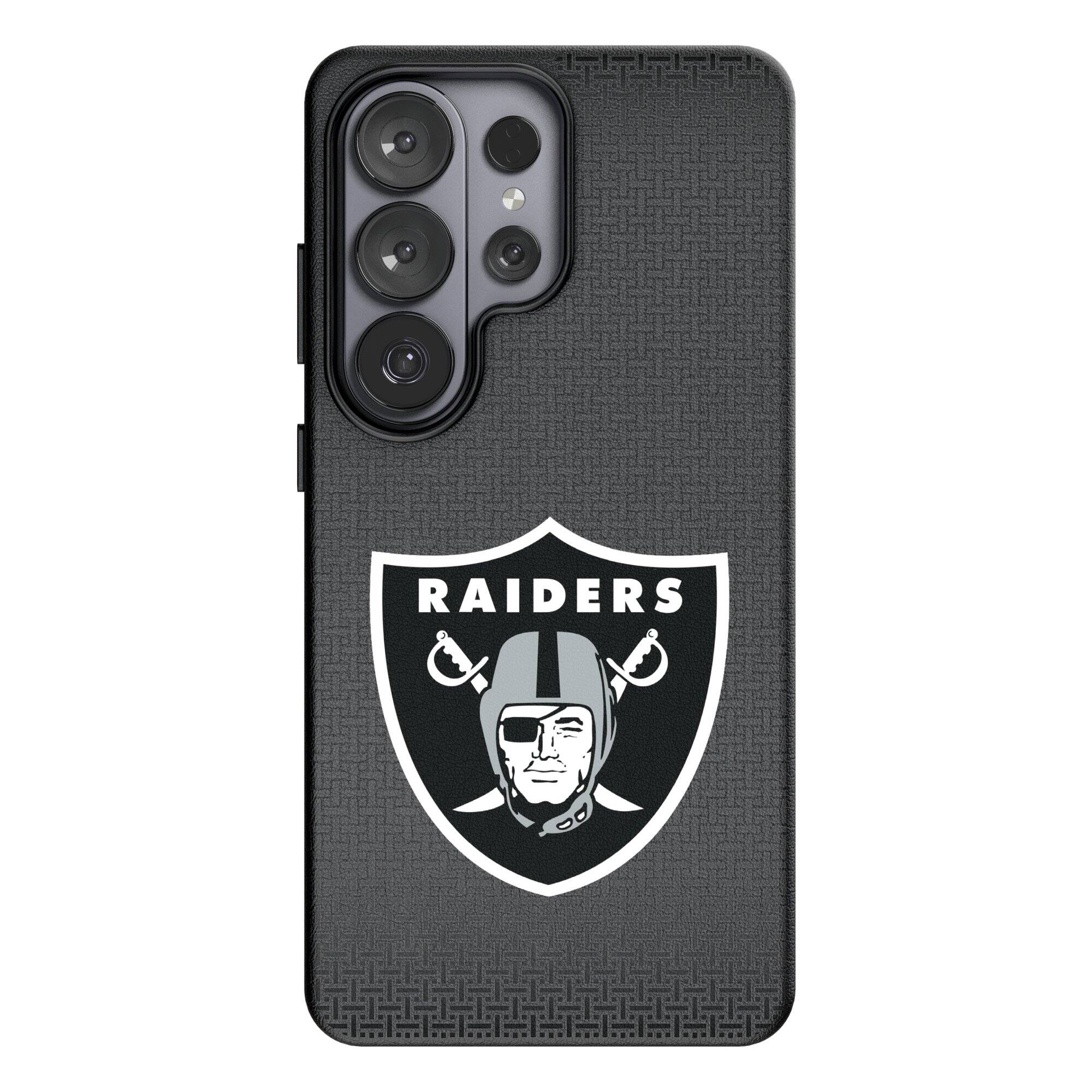 Front. Keyscaper - Las Vegas Raiders Linen Galaxy Magnetic Bump Case - S25 Ultra - Black.