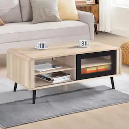 Kings Brand Furniture - Nathan Coffee Table with Open and Close Shelving Perfect for Living Room - Natural