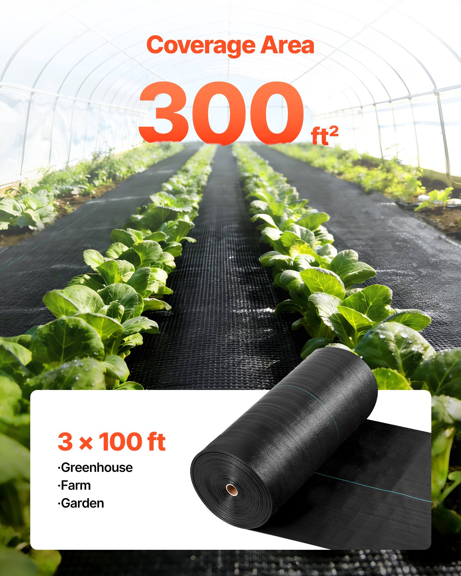 Coverage Area: 300 ft²  
3 x 100 ft  
- Greenhouse  
- Farm  
- Garden