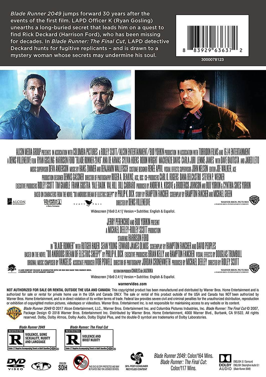 Back. Blade Runner: The Final Cut/Blade Runner 2049 (DVD Double Feature) [DVD].