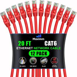 Maximm - Cat 6 Ethernet Cable 20 ft (12-Pack) - UTP, 10Gbps, 550MHz
