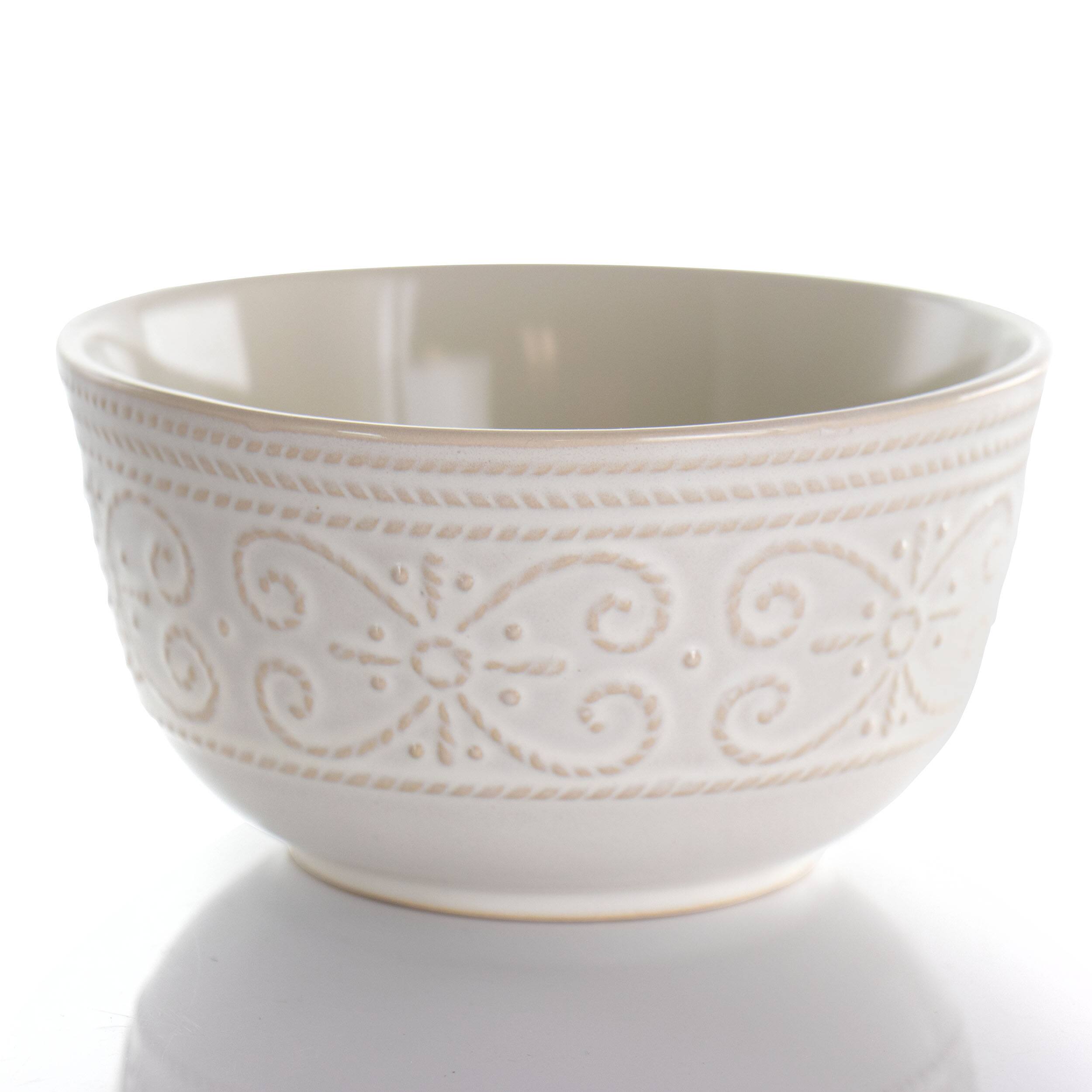 Alt View 3. Elama - Elama Luna 16 Piece Embossed Scalloped Stoneware Dinnerware Set in White - White.