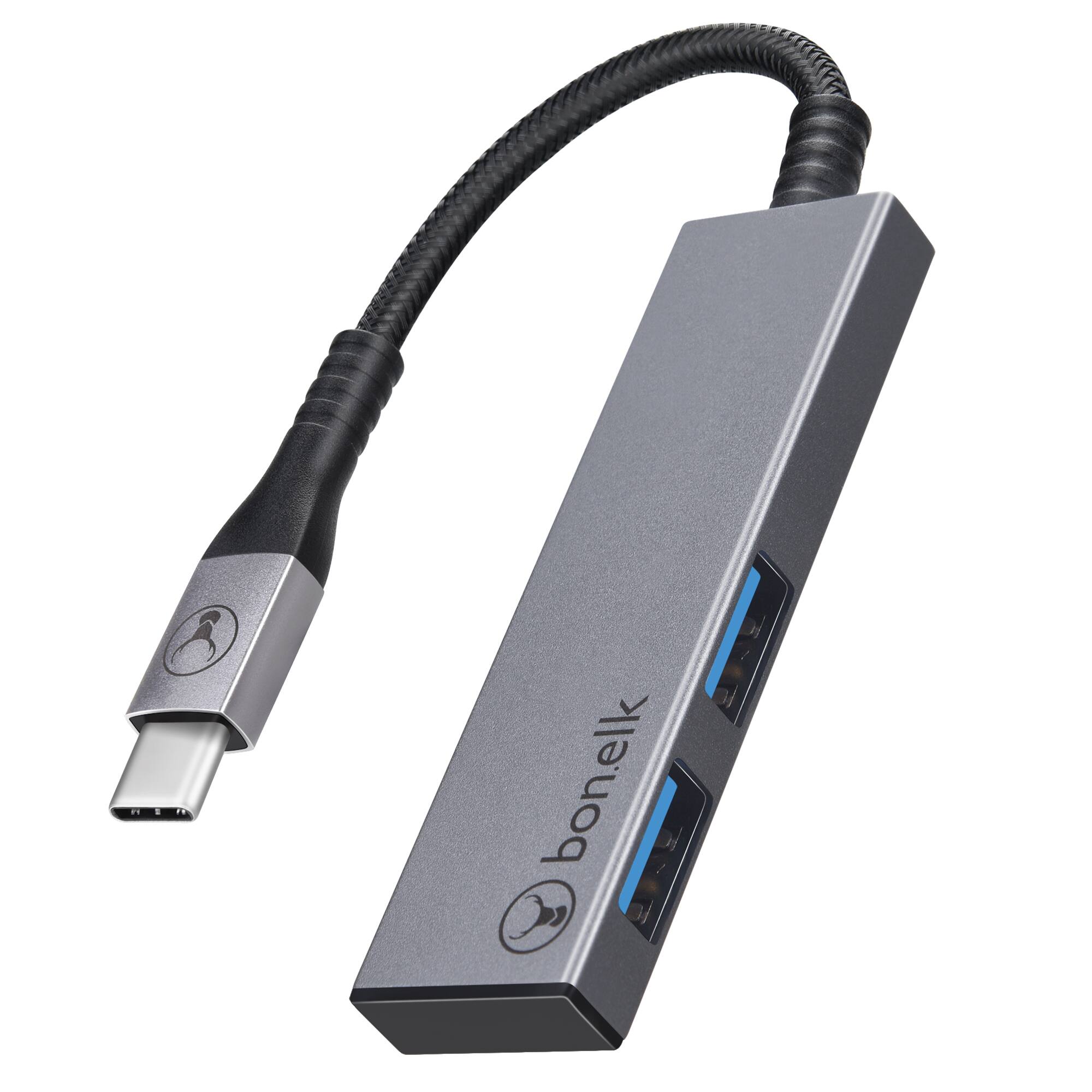 Angle. Bonelk - BonElk Long-Life USB-C to 2-Port USB 3.0 Slim Hub - Space Grey - Space Grey.