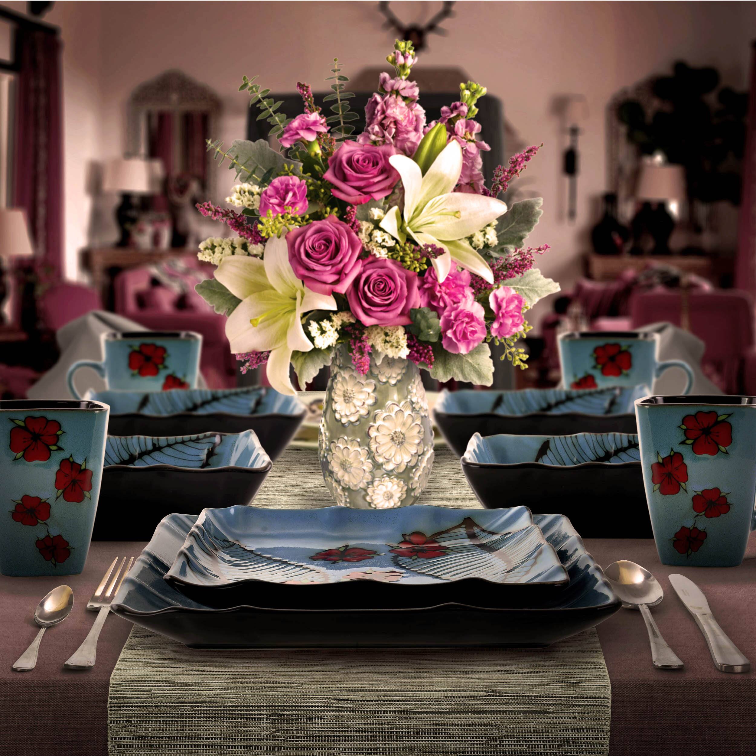 Alt View 7. Elama - Elama Aloha Tide 16 Piece Luxurious Stoneware Dinnerware with Complete Setting for 4 - Blue and Red.