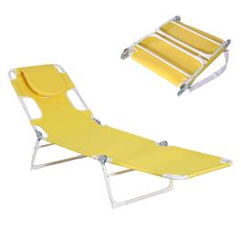 Ainfox - Outdoor Lounge Chair Folding Beach Chaise with Face Hole and Pillow for Patio Beach - Yellow