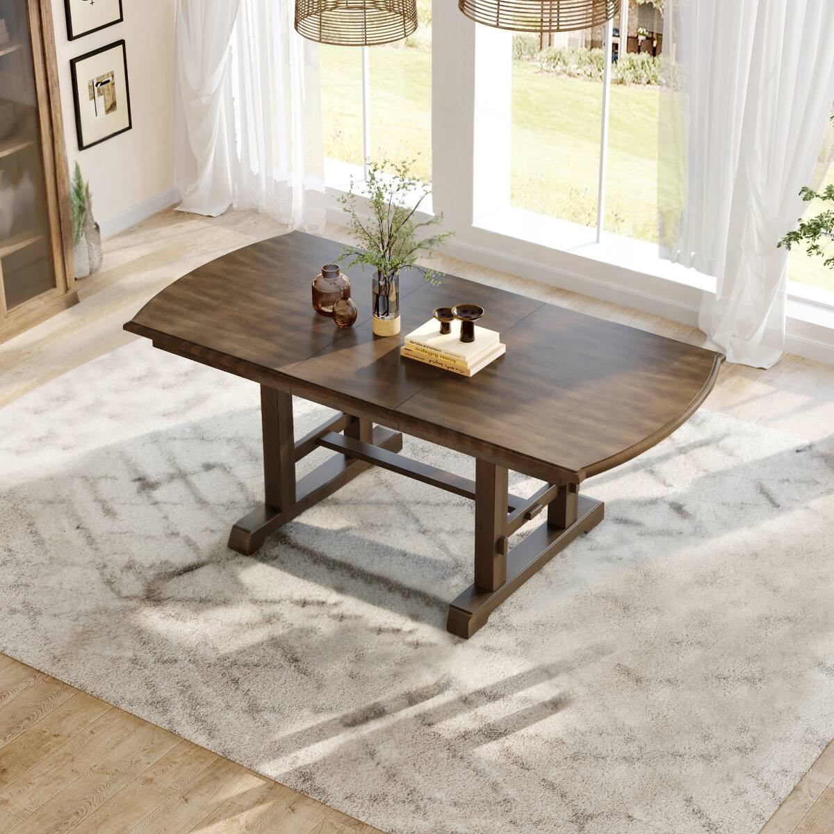 Alt View 10. Loheer - Loheer Extendable Dining Table, Brown Farmhouse Wooden Table for Four to Eight - Brown.
