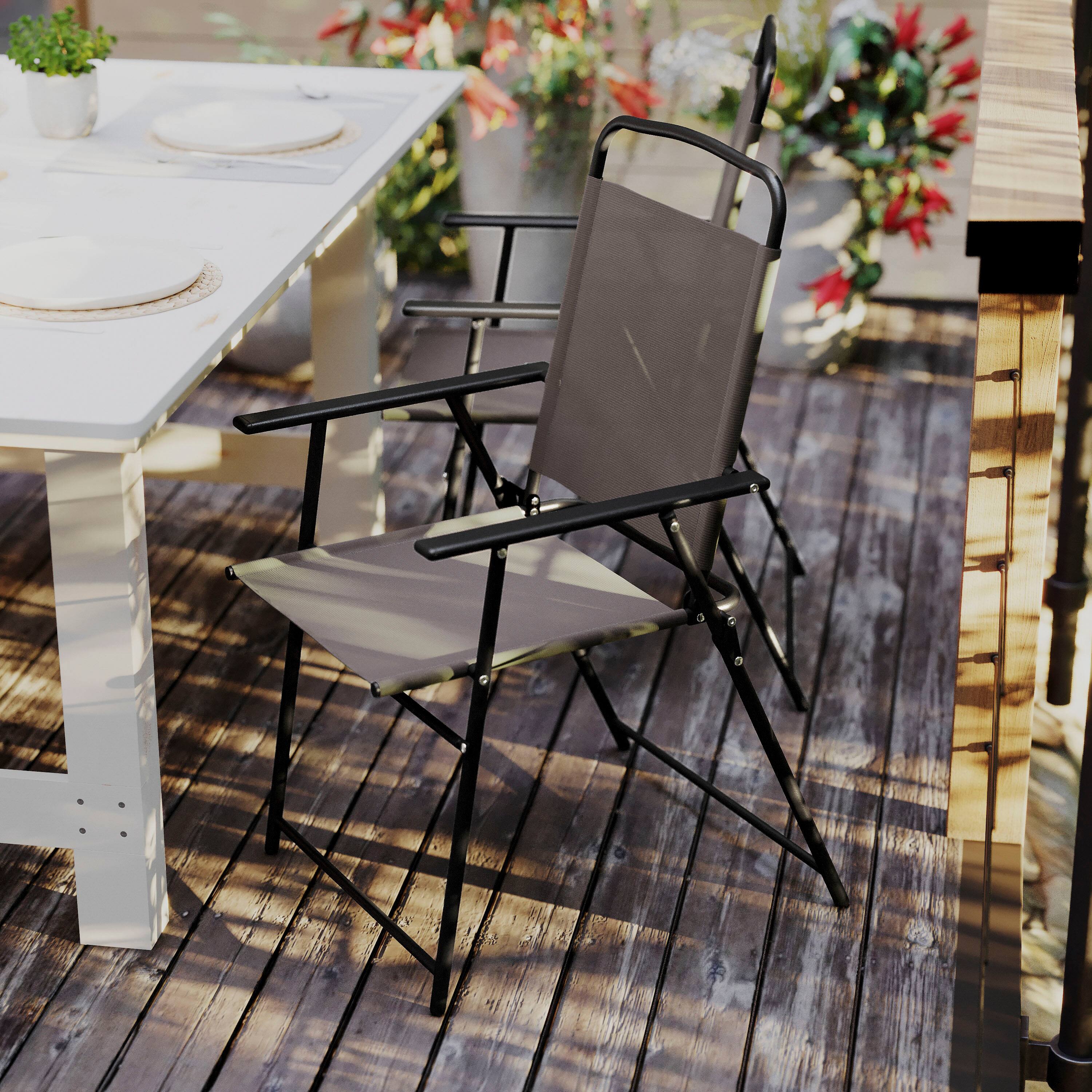 Alt View 3. Flash Furniture - Set of 2 Mystic Folding Patio Sling Chairs, Outdoor Textilene Lawn Chairs with Armrests in Brown - Brown.
