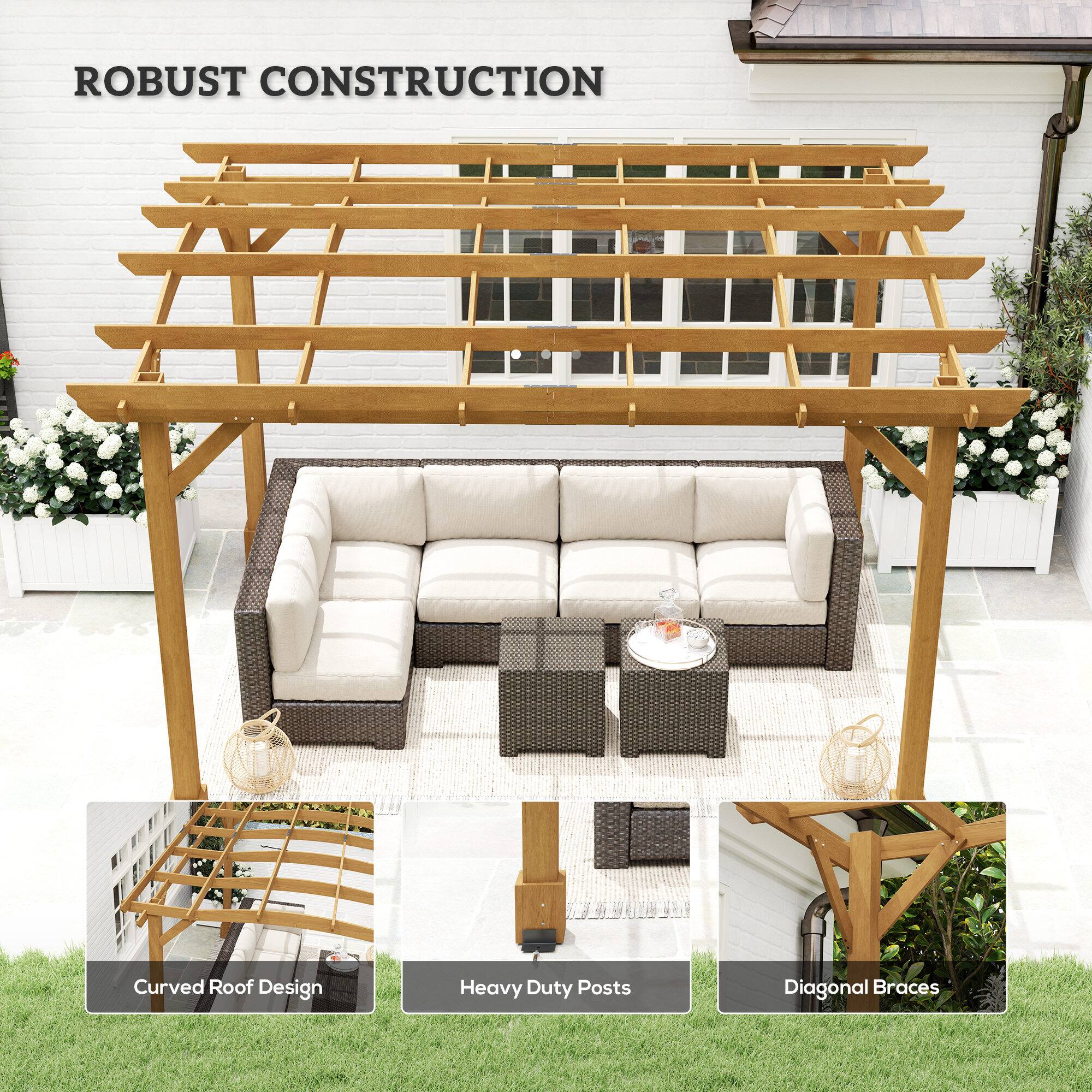 ROBUST CONSTRUCTION

- Curved Roof Design
- Heavy Duty Posts
- Diagonal Braces