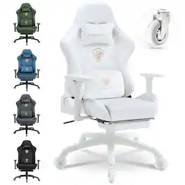 Dowinx - Gaming Chair with Rollerblade Wheels, Suede Fabric Office Chair Breathable with 3D Adjustable Armrests - White