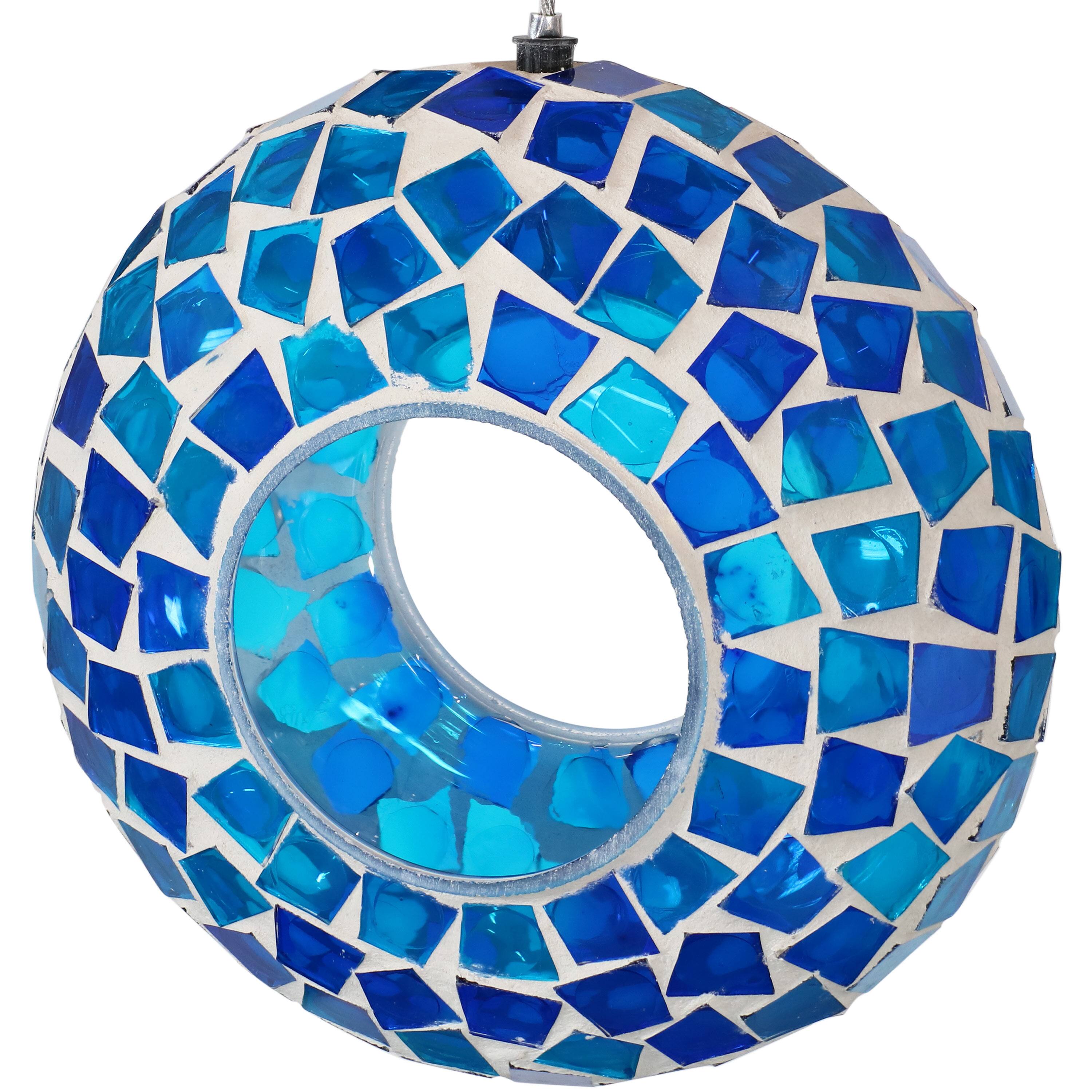 Front. Sunnydaze - Glass Fly-Through Hanging Bird Feeder - 6 in - Blue Mosaic.