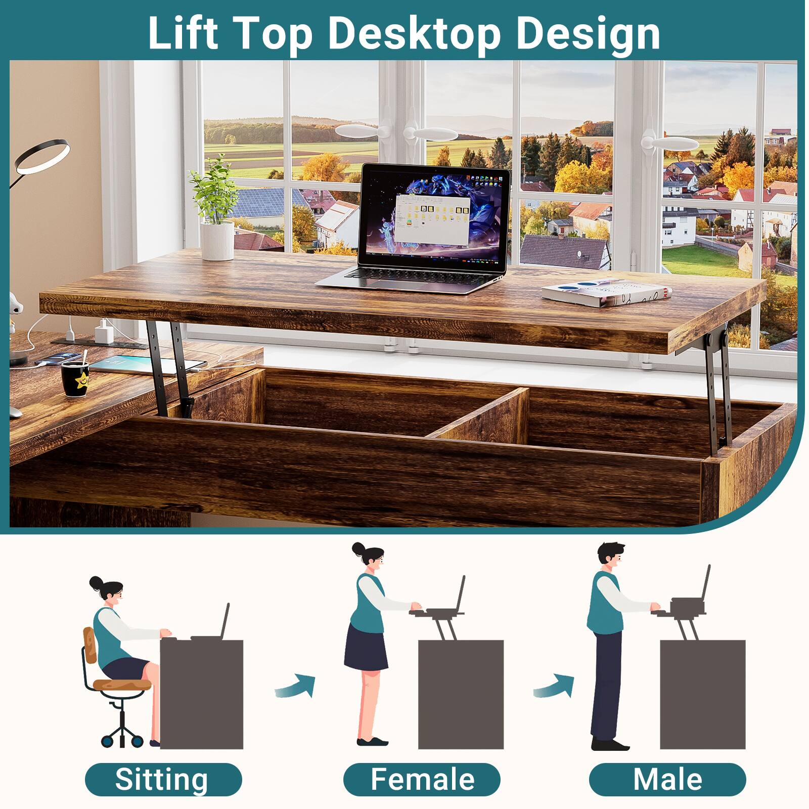 Lift Top Desktop Design

Sitting Female Male