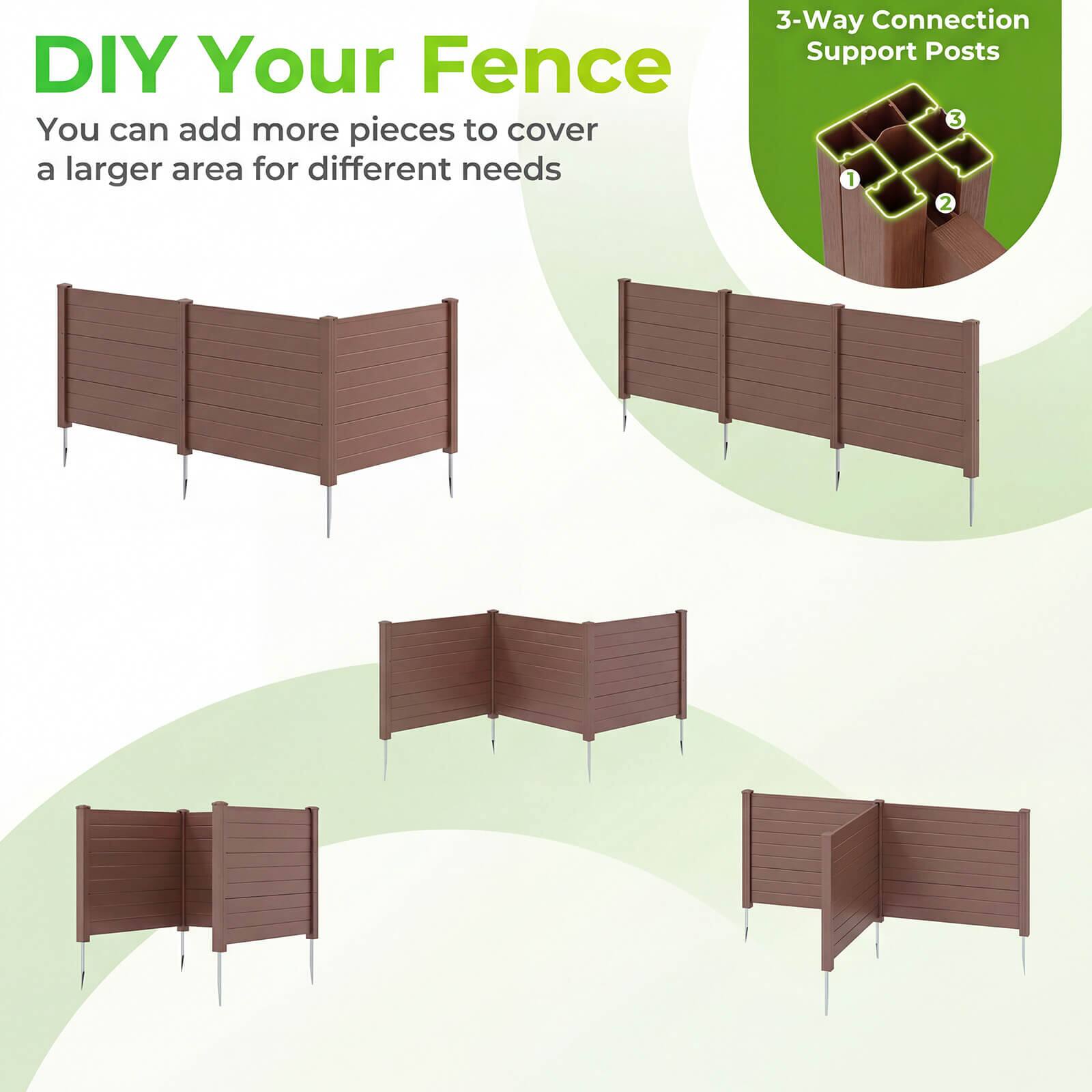 DIY Your Fence  
You can add more pieces to cover a larger area for different needs  

3-Way Connection Support Posts  
1  
2  
3