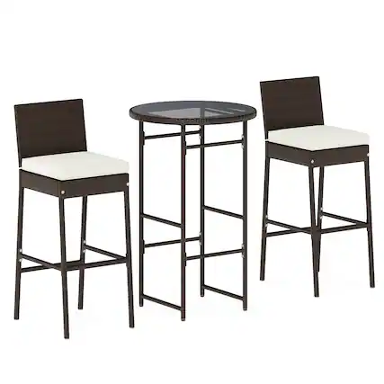 Front. Costway - Costway 3 Piece Outdoor Bar Set Patio Rattan Bar Height Table & Chairs with Glass Tabletop - Mix Brown,Off White.