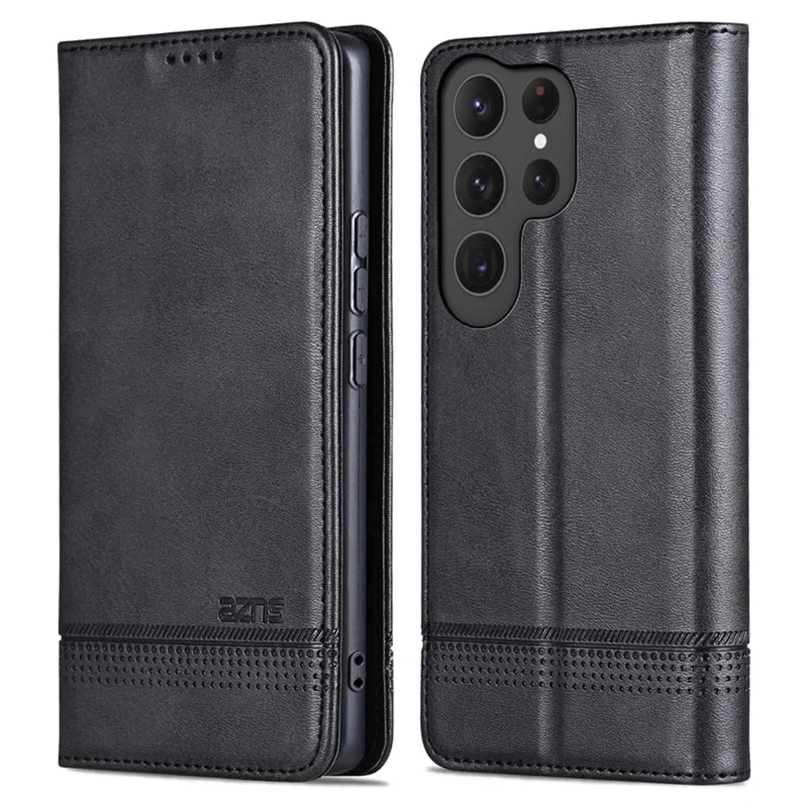 UUCOVER - PU Leather Flip Wallet Case for Samsung Galaxy S25 Ultra with Card Slots Cash Holder Shockproof Kickstand Phone Cover - Black