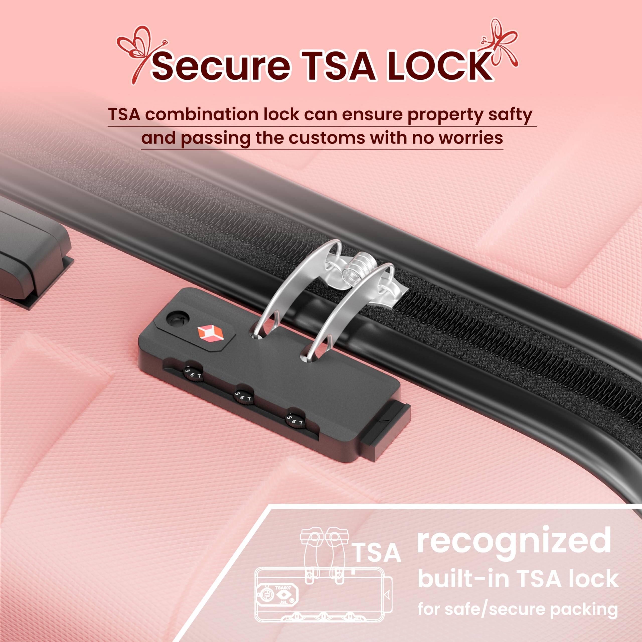 Secure TSA LOCK  
TSA combination lock can ensure property safety and passing the customs with no worries  

TSA recognized built-in TSA lock for safe/secure packing