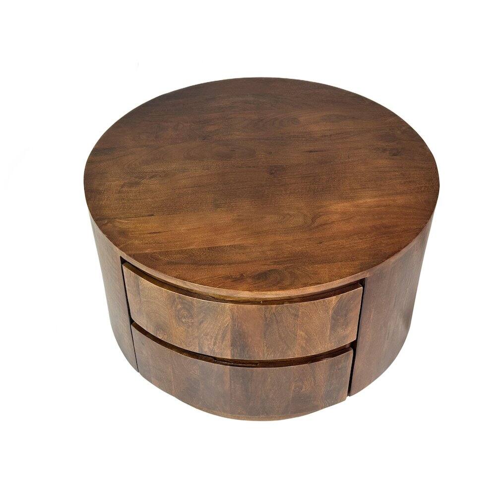 Alt View 2. Carolina Chair & Table - Christa 2-Drawer 30" Round Coffee Table - Chestnut - Red.