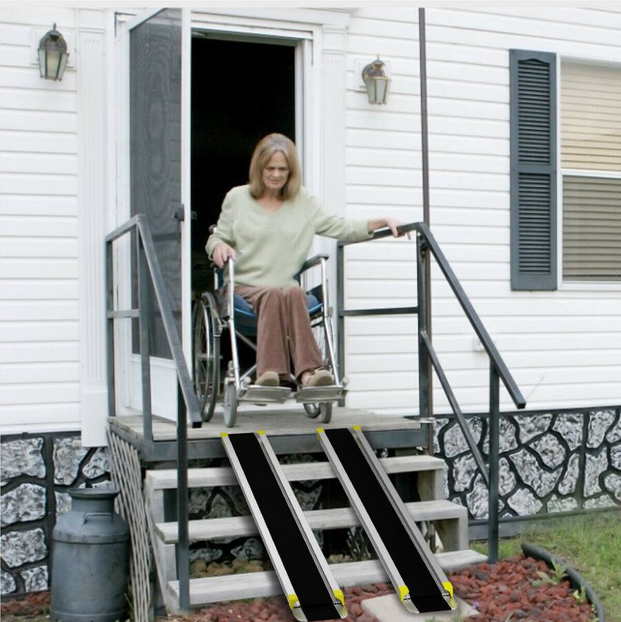 Telescopic Loading Ramp Gymax Aluminum 4' 7' Adjustable Non skid Loading Wheelchair Telescoping ...