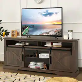Ihomeadore - 68" TV Stand with Open Storage Shelves and Cabinets Media Console for TVs up to 78" - Brown