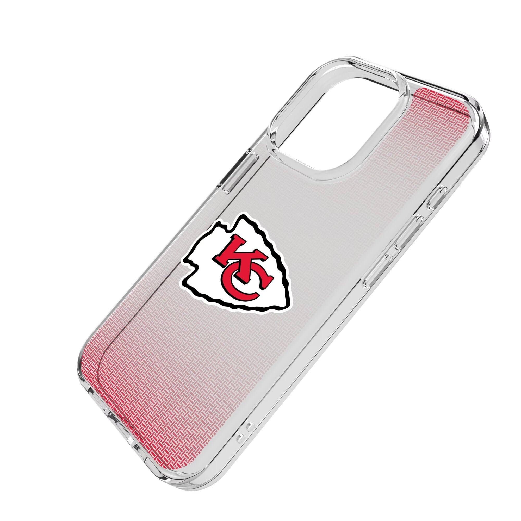 Alt View 1. Keyscaper - Kansas City Chiefs Linen Logo iPhone Clear Case - 14 Pro - Multicolor.