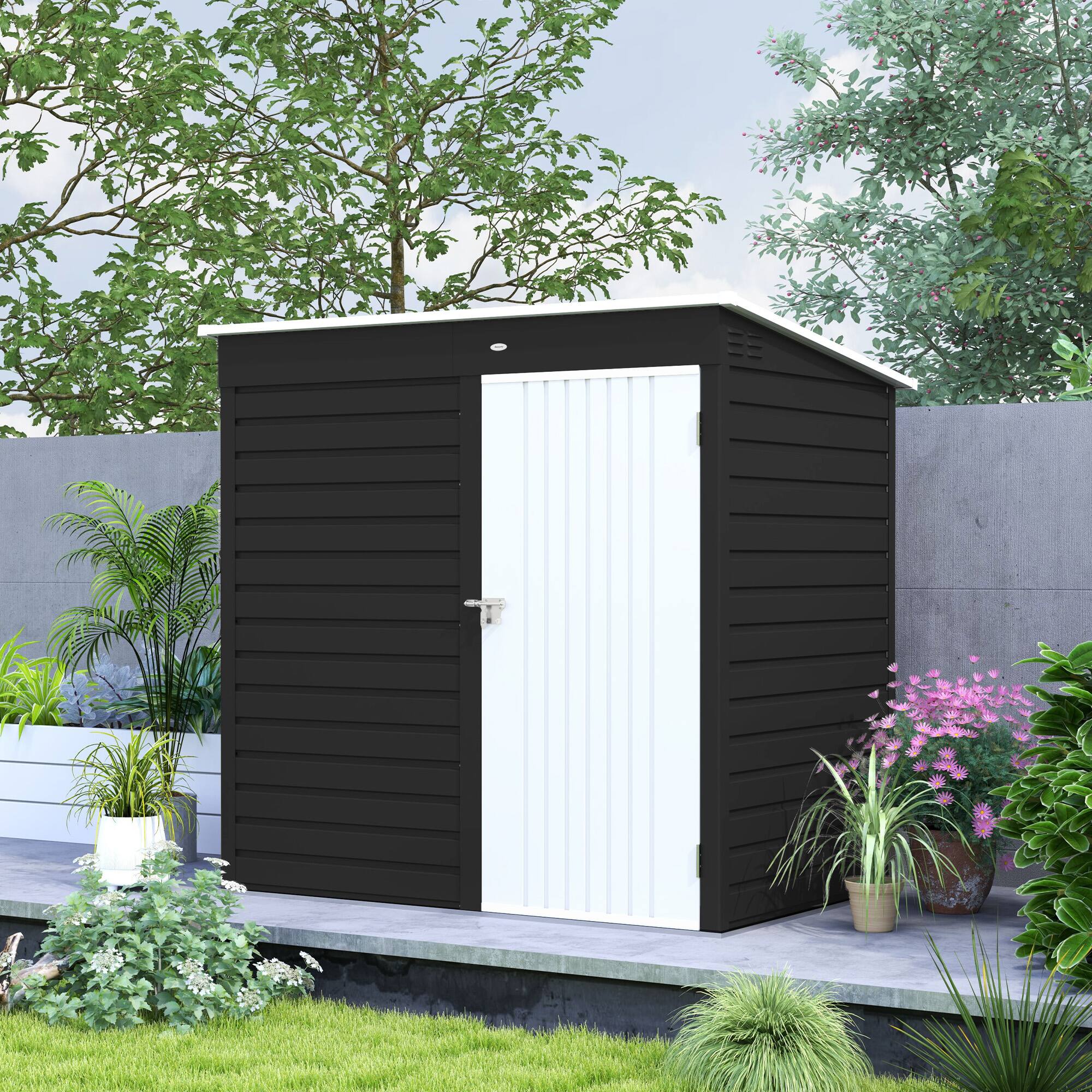 Alt View 7. Outsunny - 6' x 4' Outdoor Storage Shed, Easy to Assemble, Metal Garden Tool Shed with Lockable Door and Gloves for Backyard.